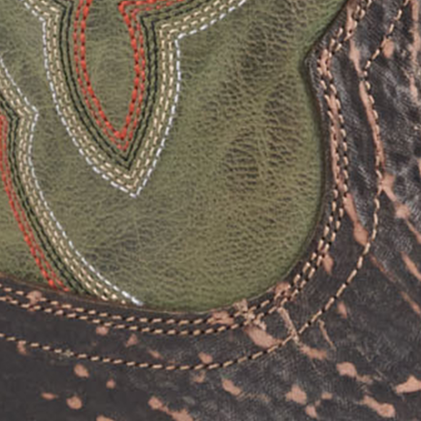 Cavender’s Men’s Rustic Brown Shark and Green Goat Wide Square Toe Cowboy Boots - Image 1