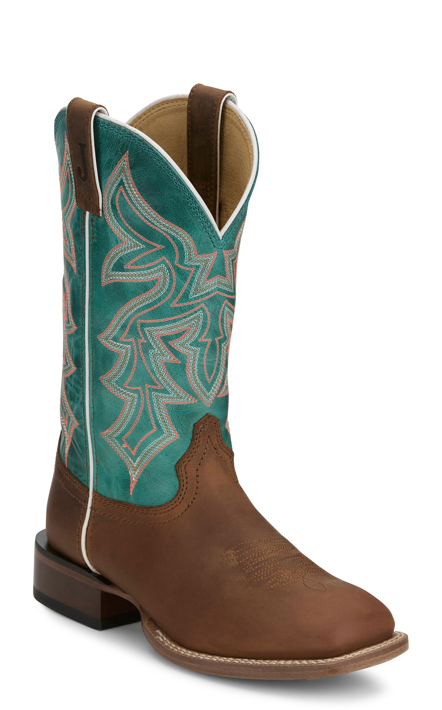 Justin Women's Frontier Collection Brown & Teal Wide Square Toe Boots - Image 1