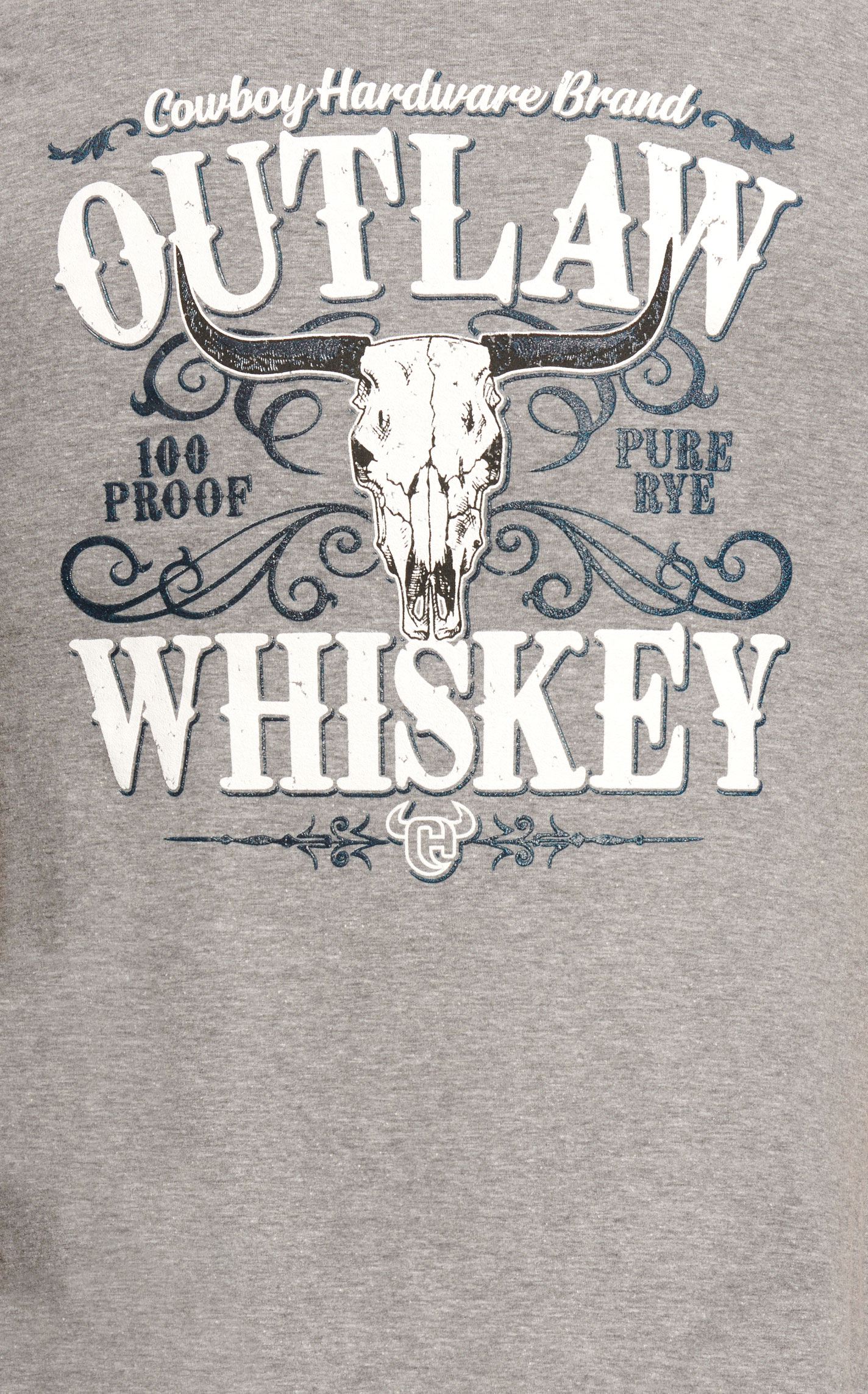 Cowboy Hardware Men's Gray Outlaw Whiskey Skull Logo Graphic Short Sleeve T-Shirt - Image 1