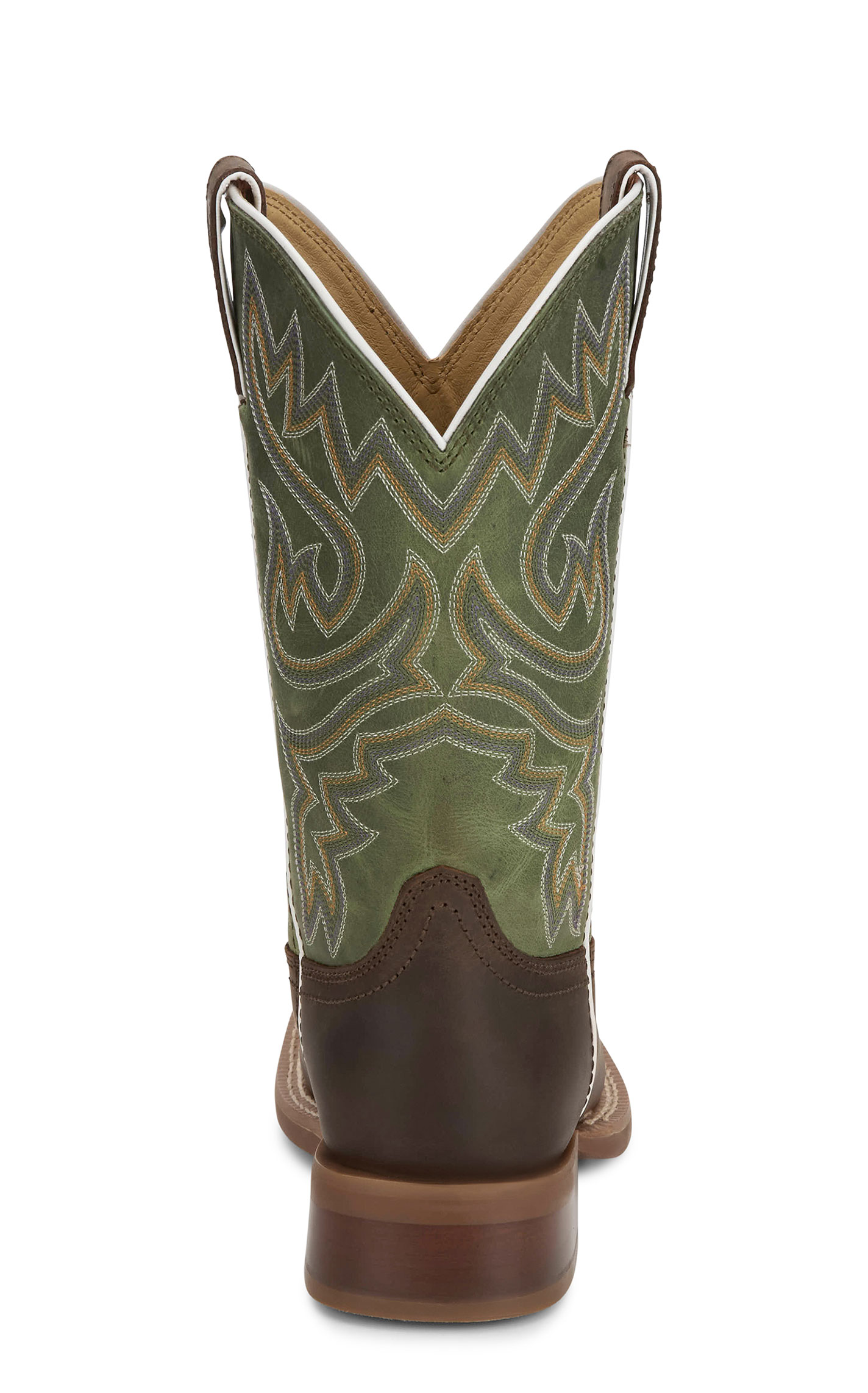 Justin Women’s Frontier Collection Brown & Green Wide Square Toe Boots - Image 1