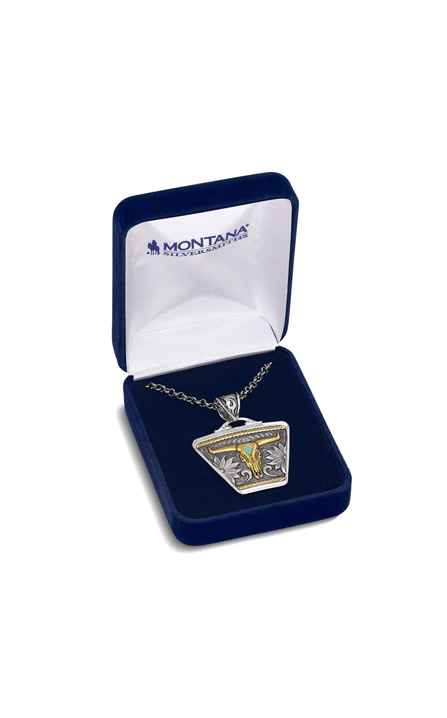Montana Silversmiths Retro Silver & Gold Steer Skull Necklace - Image 1