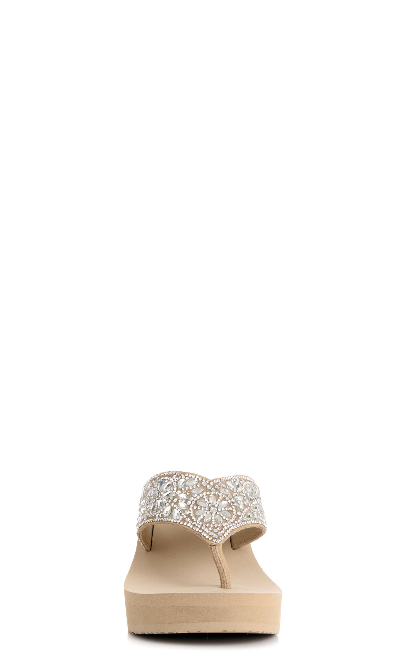 Yellow Box Ladies’ Taupe Enola Bling Wedge Flip Flops - Image 1