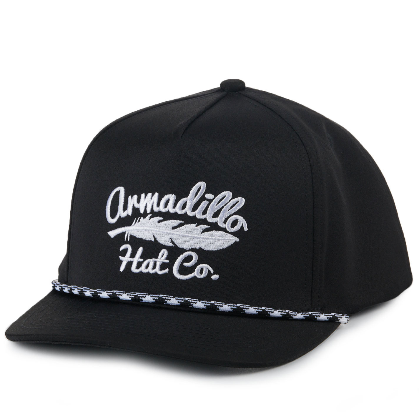 Amarillo Hat Co. Dark Fader Black with White Stitched Logo Rope Accent Snapback Cap - Image 1
