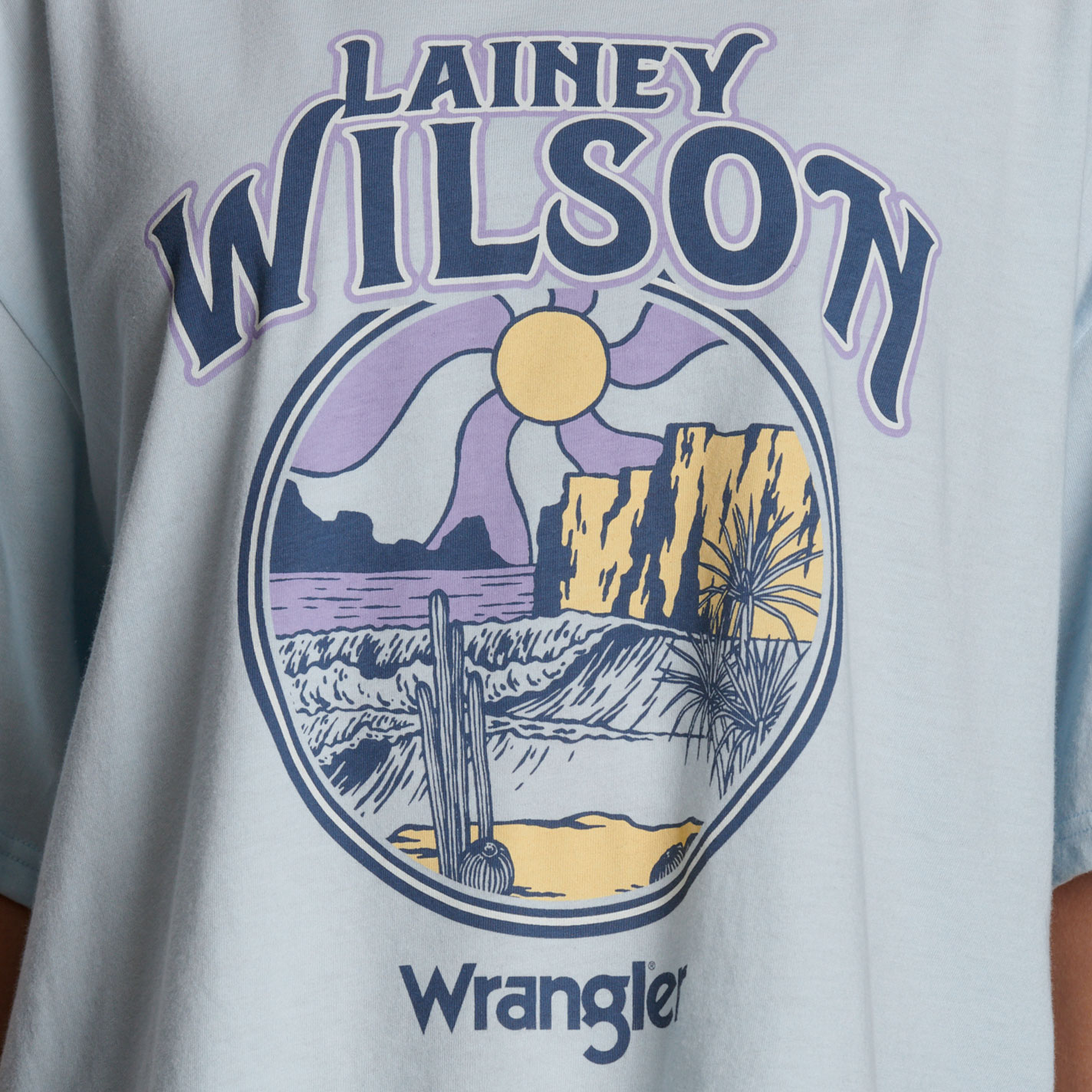 Wrangler X Lainey Wilson Women’s Light Blue Desert Graphic T-Shirt - Image 1