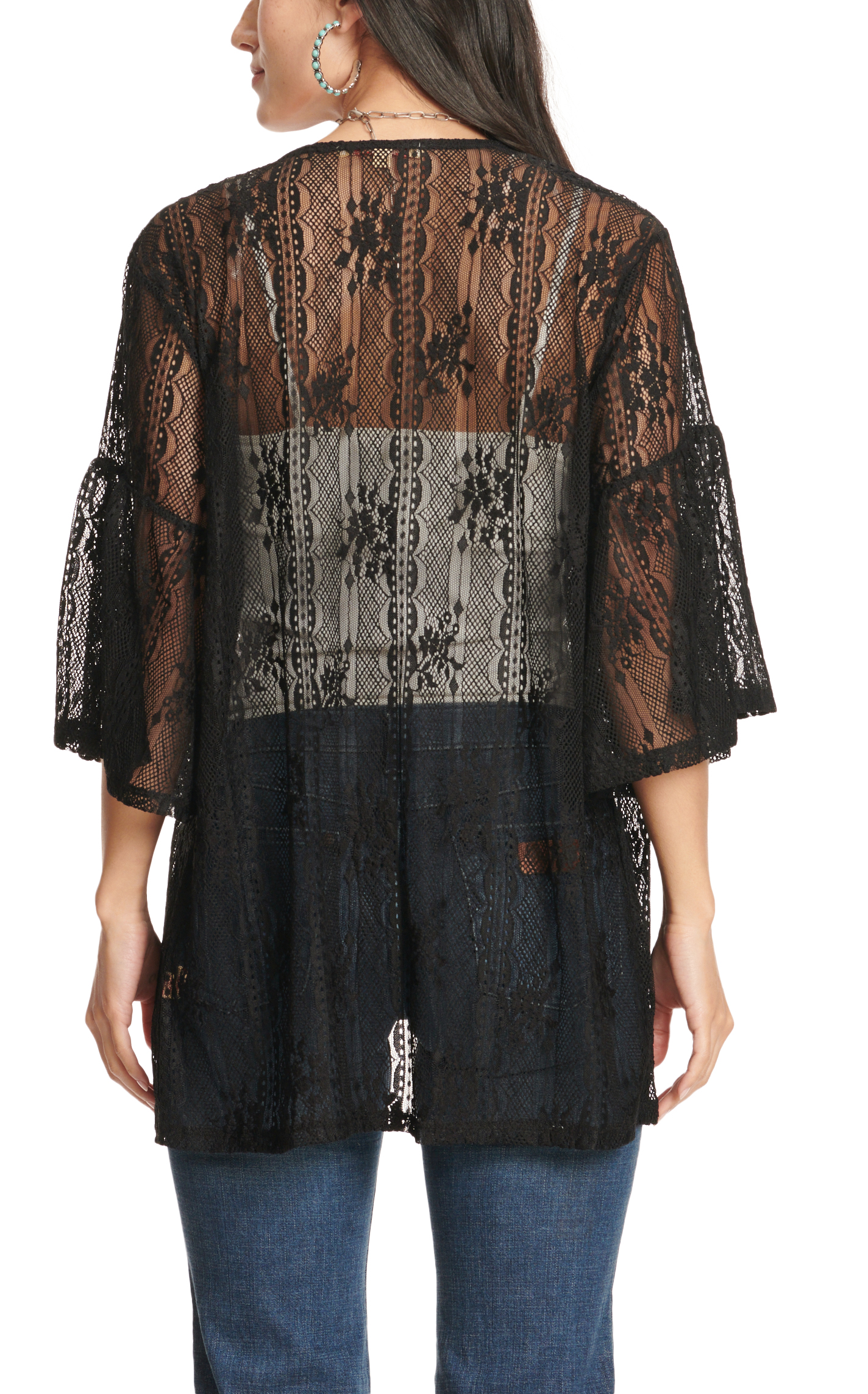 Magnolia Lane Women's Black Floral Curtain Lace Cardigan - Image 1