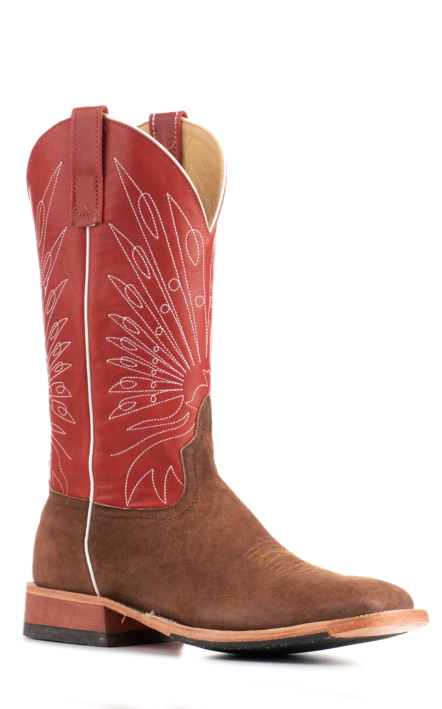 Anderson Bean Men's Dark Red and Tan Buffed Elephant Wide Square Toe Hybrid Cowboy Boots - Image 1