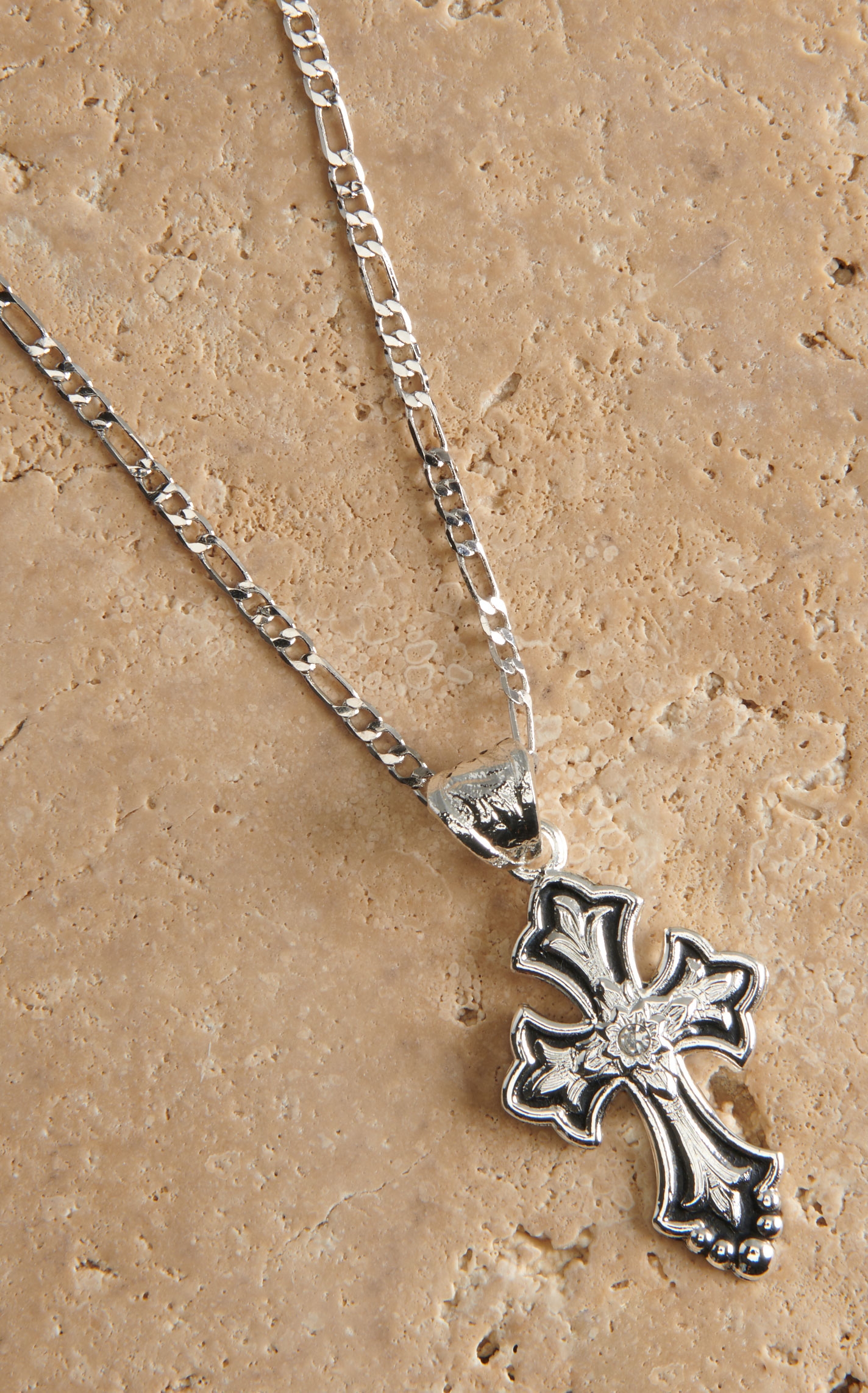 Montana Silversmiths Silver and Black with Clear Crystal Cross Necklace - Image 1