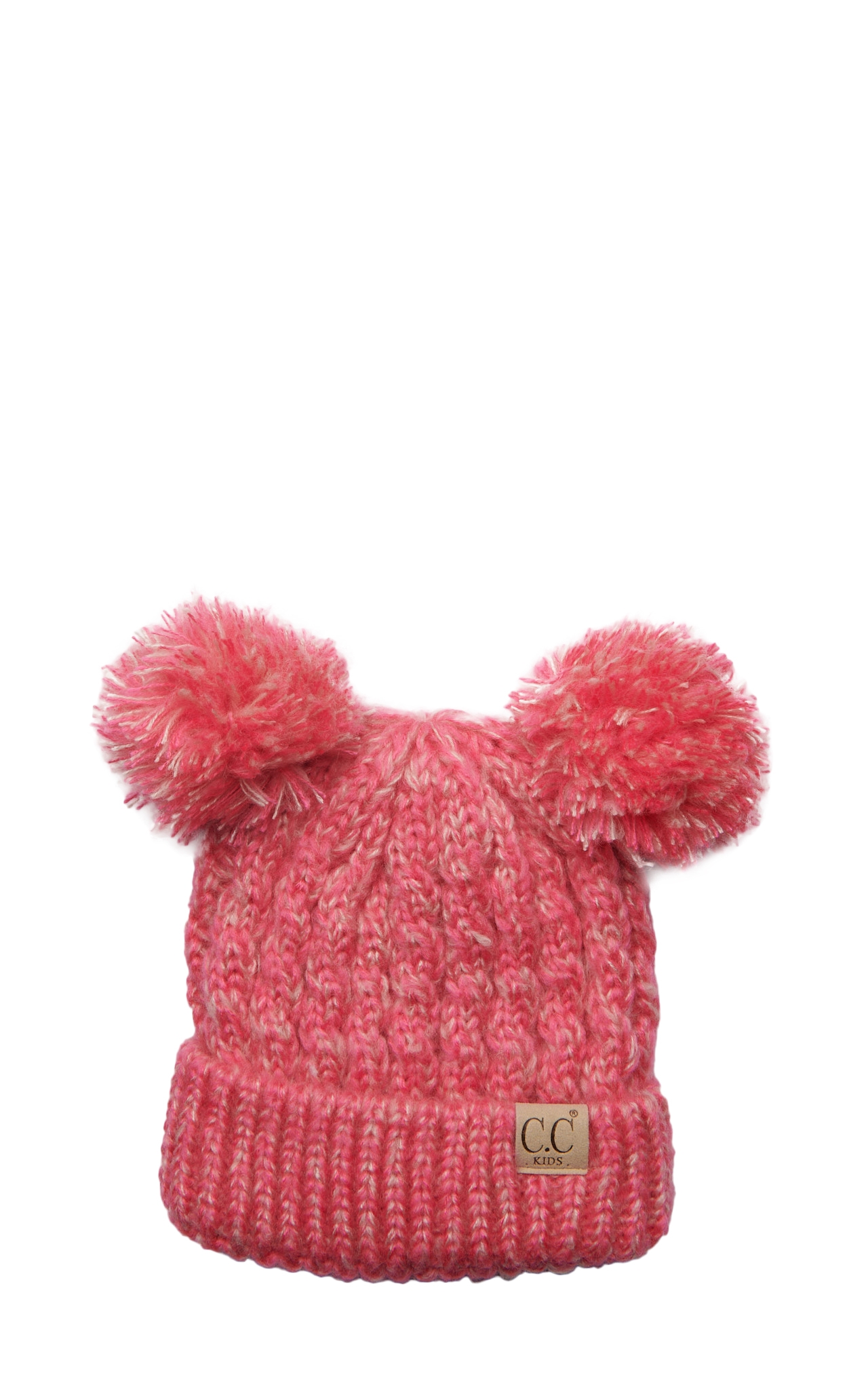 C.C. Brands Kids' Pink and Ivory Double Pom Beanie - Image 1