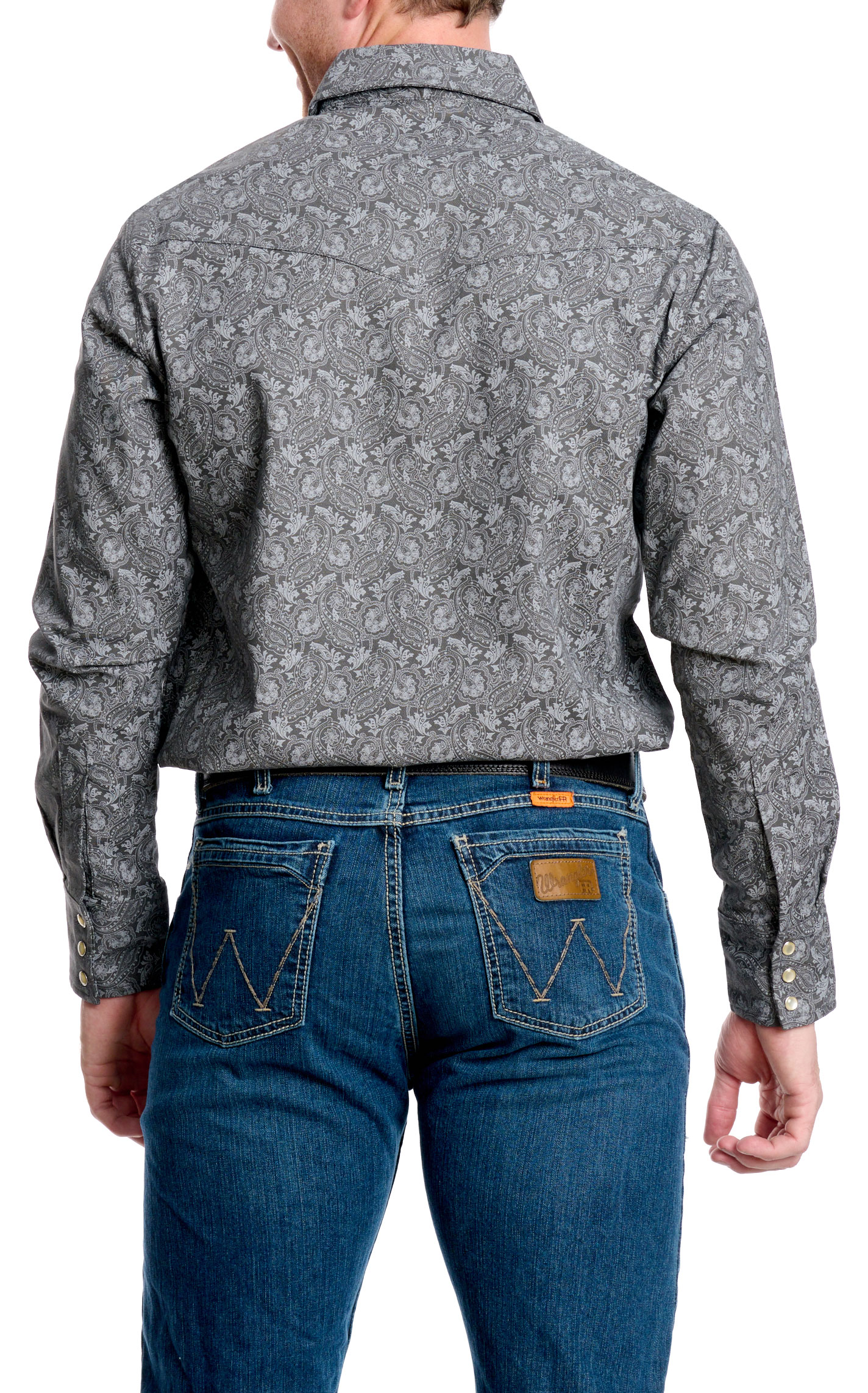 Wrangler Men's FR Cement & Gray Paisley Western Work Shirt - Image 1