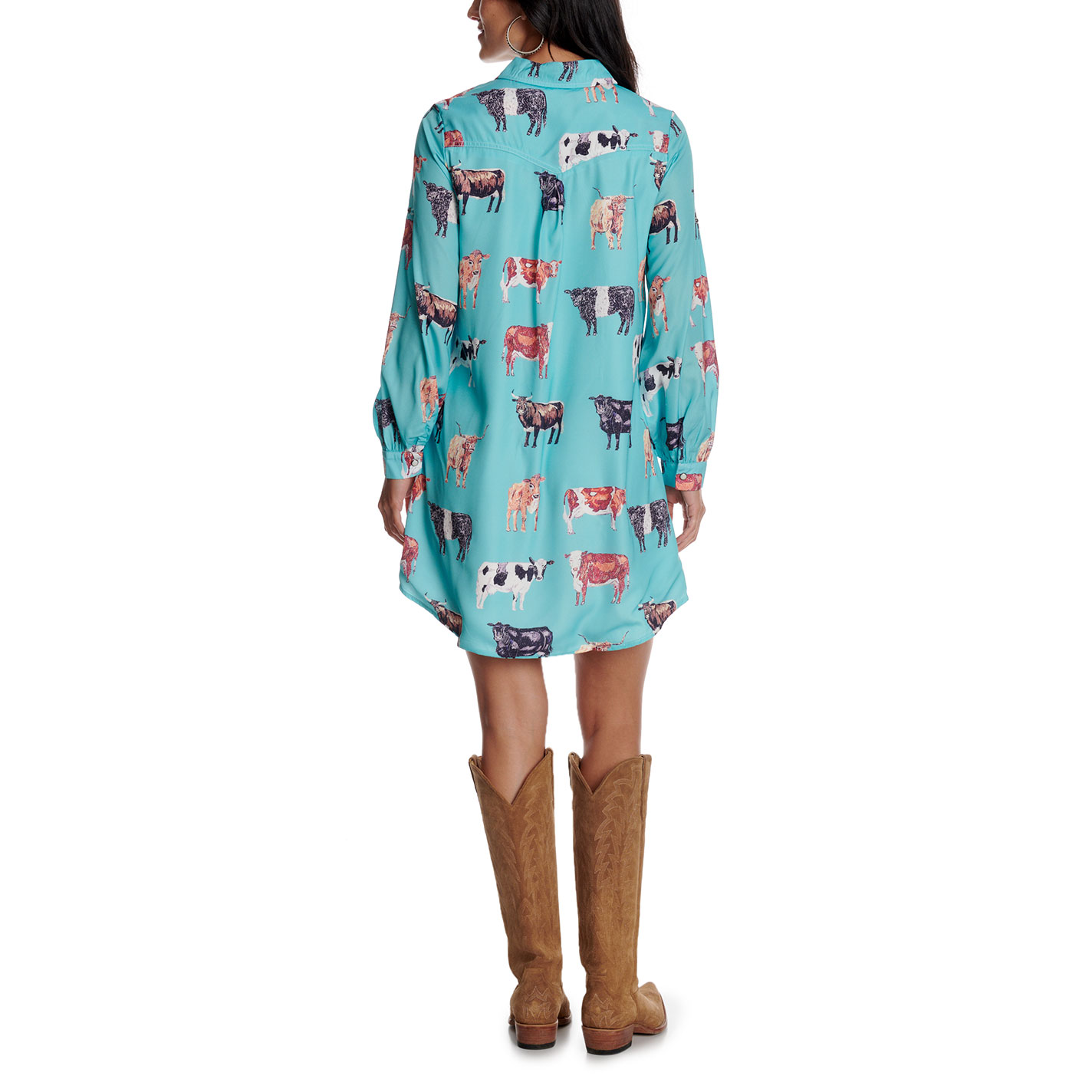 Fashion Express Women's Button Down Cow Print Shirt Dress  - Image 1