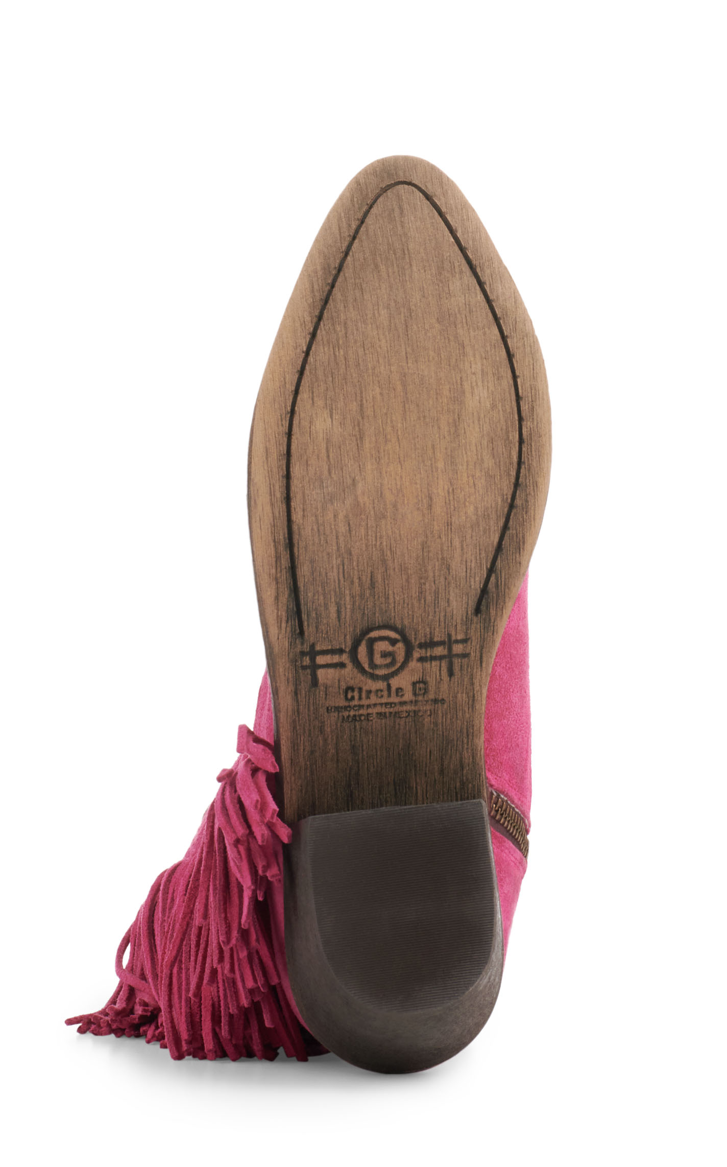 Circle G by Corral Women's Pink Suede with Fringe and Studs Pointed Toe Booties - Image 1