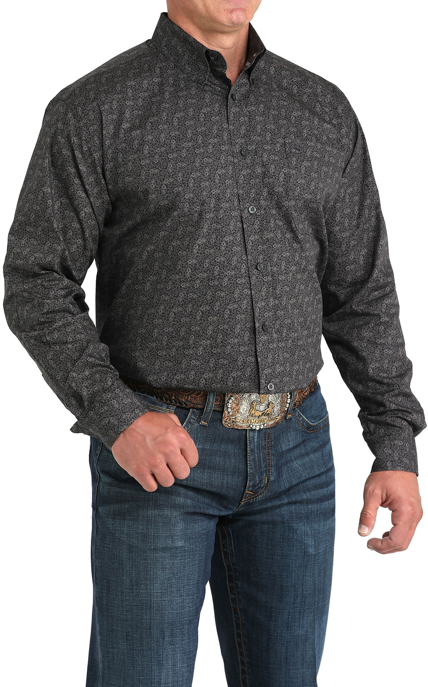 Cinch Men's Charcoal Paisley Print Western Shirt - Image 1