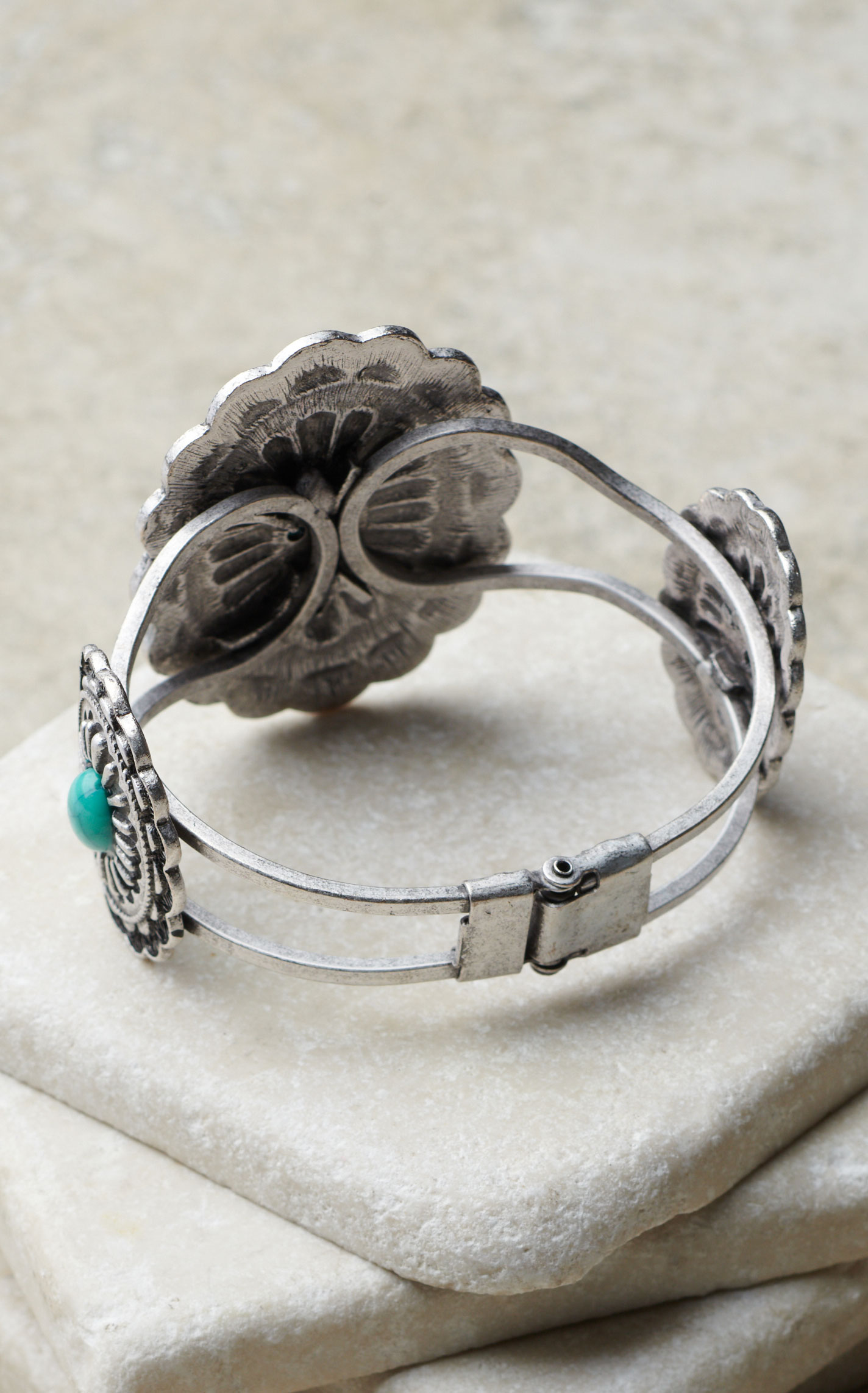 Rockin' C Silver & Turquoise Stone Concho Bracelet - Image 1