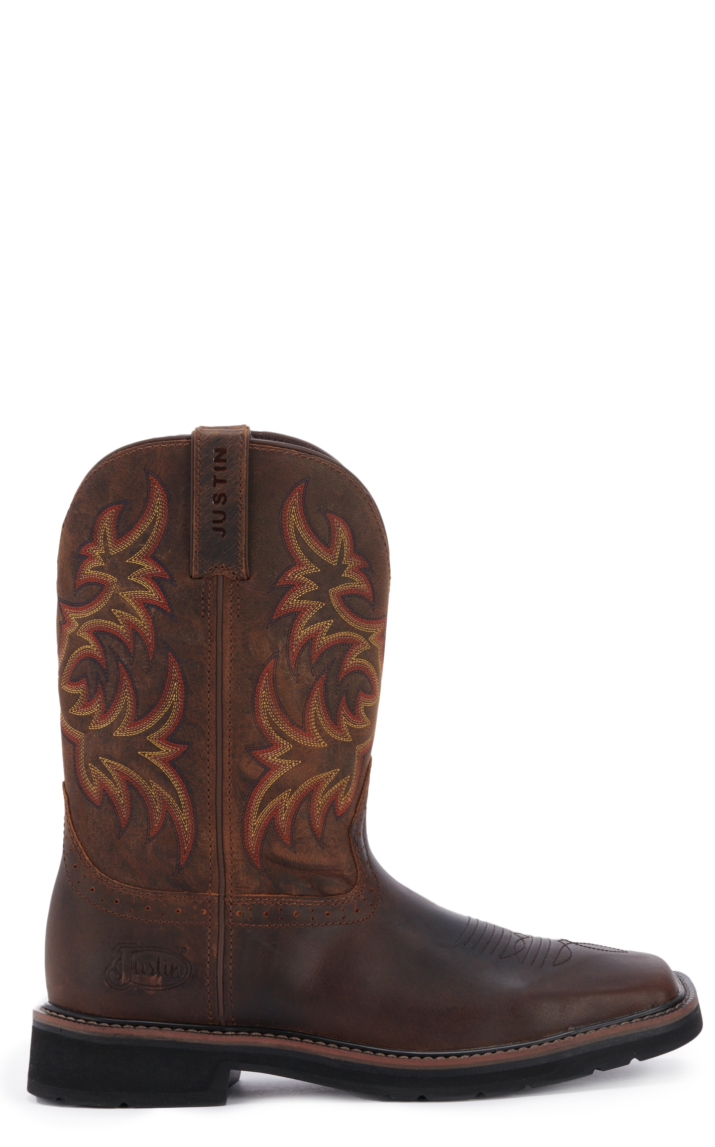 Justin Men's Stampede Driller Dark Brown Square Toe Work Boot - Image 1