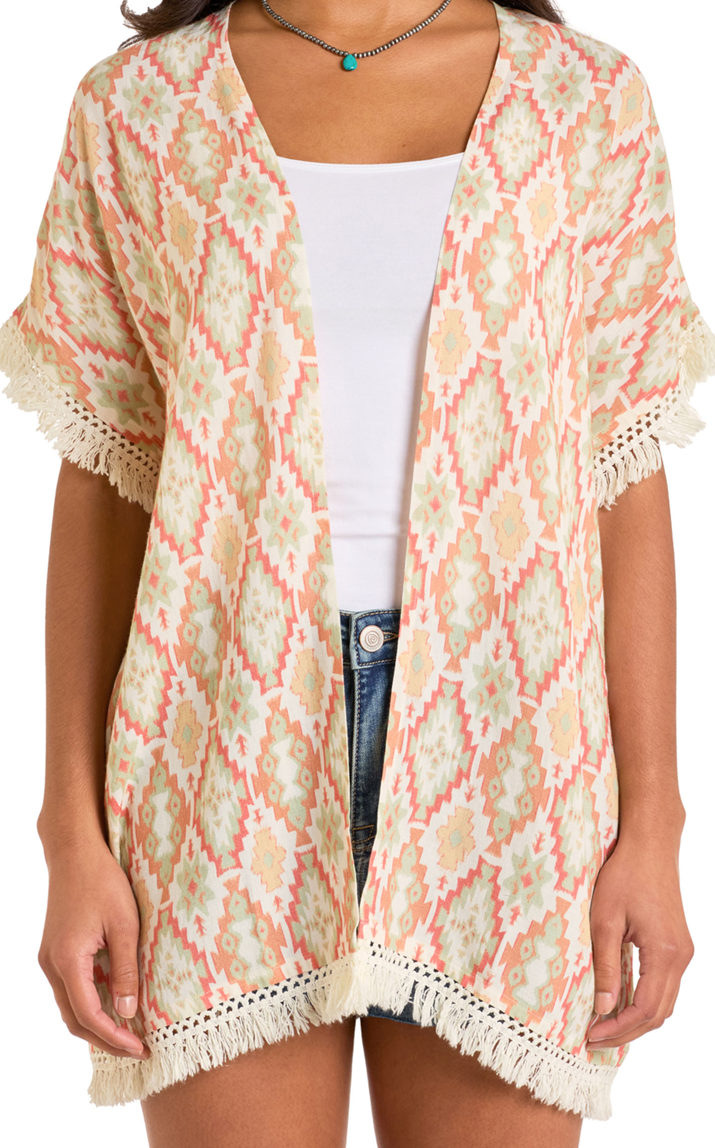 Rock & Roll Denim Women's Coral Aztec Print Kimono - Image 1