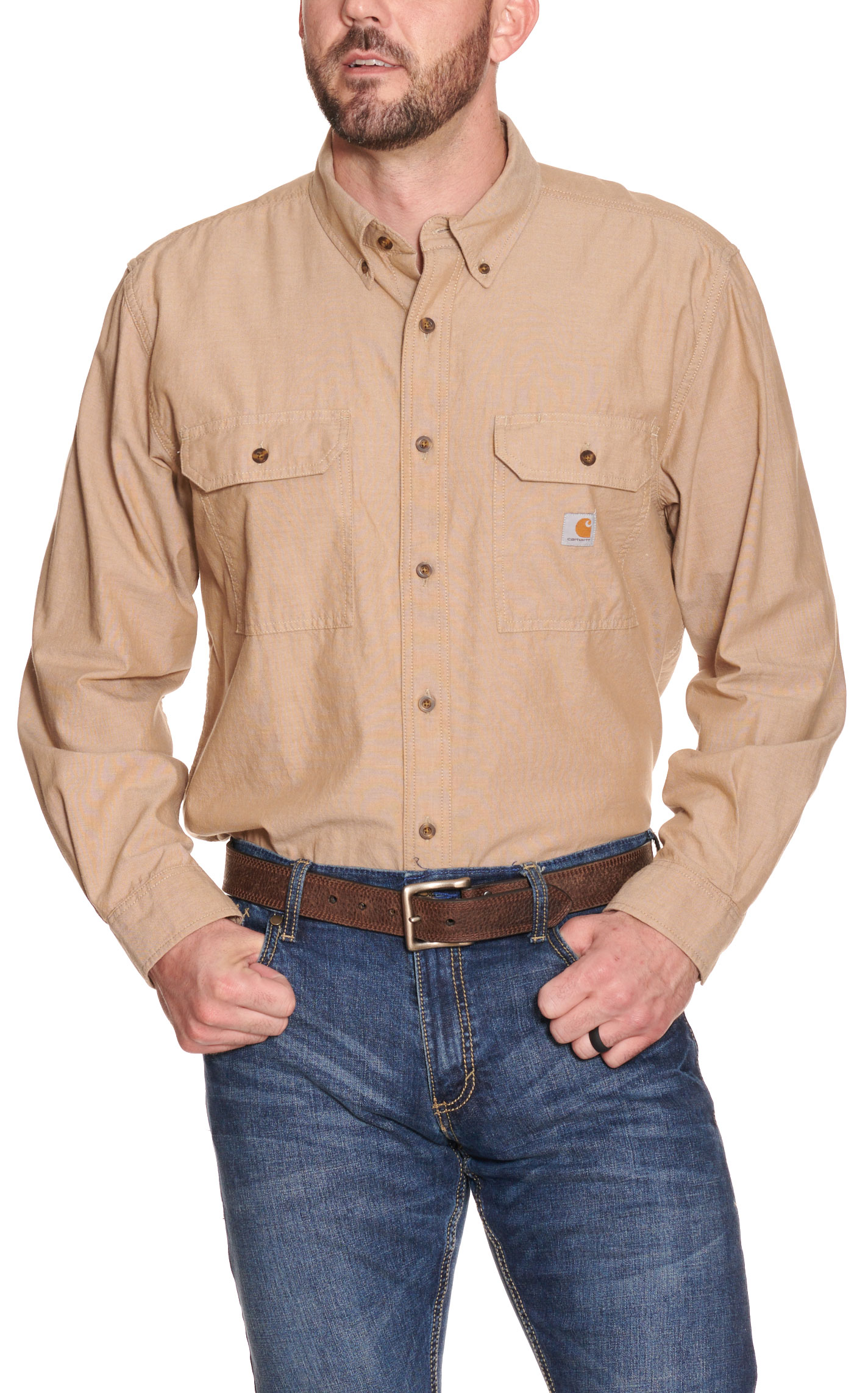 Carhartt Men's Dark Tan Chambray Loose Fit Long Sleeve Work Shirt - Image 3