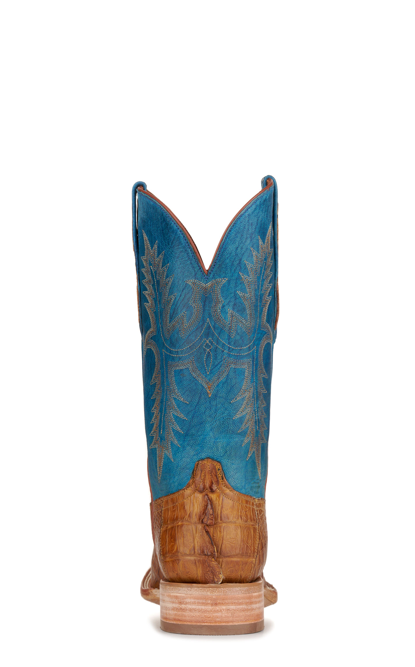 Black Jack Men's Blue and Cognac Caiman Tail Wide Square Toe Exotic Cowboy Boots - Image 1