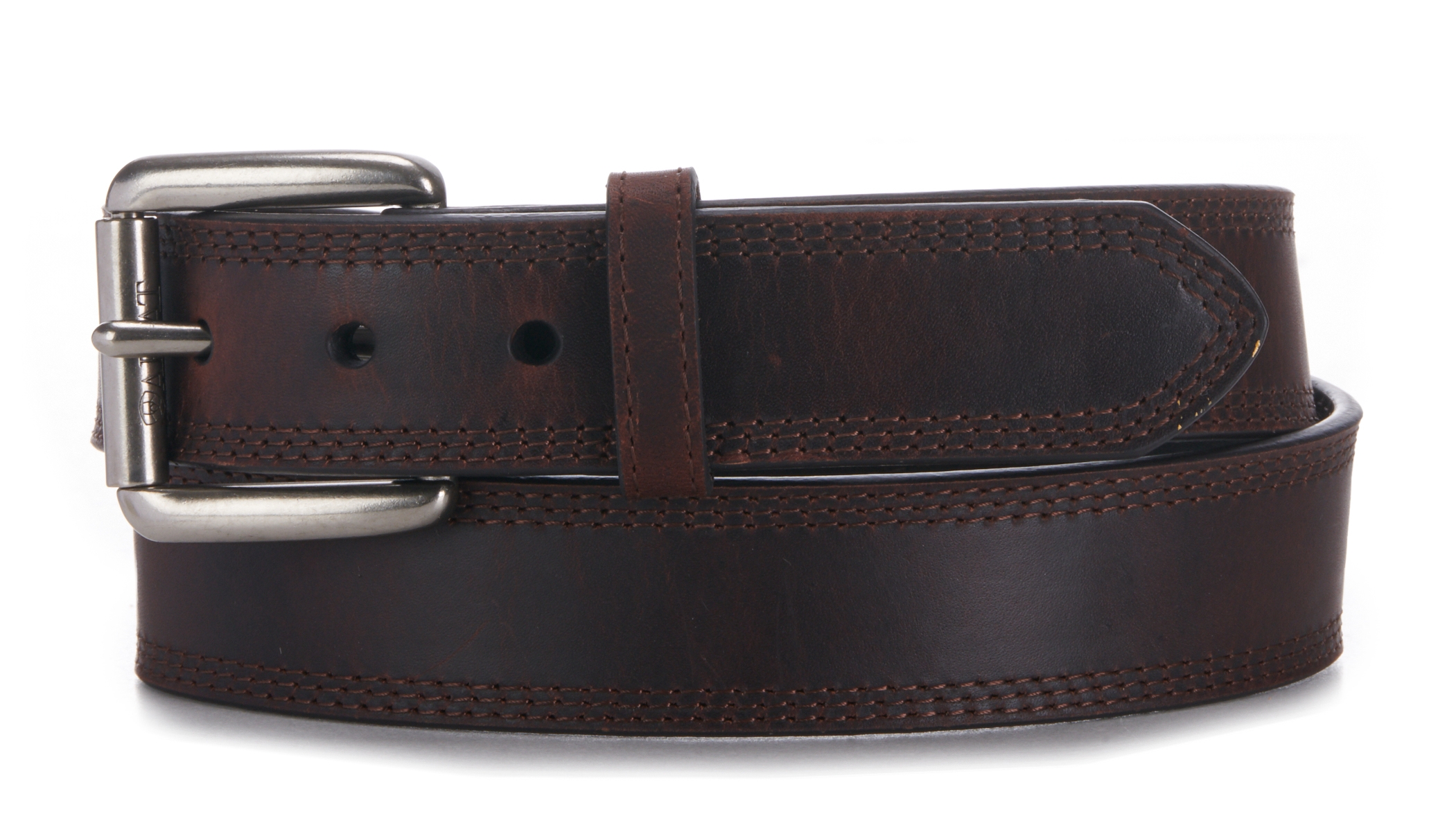 Ariat Men's Dark Copper Brown Triple Stitch Basic Western Belt - Image 1
