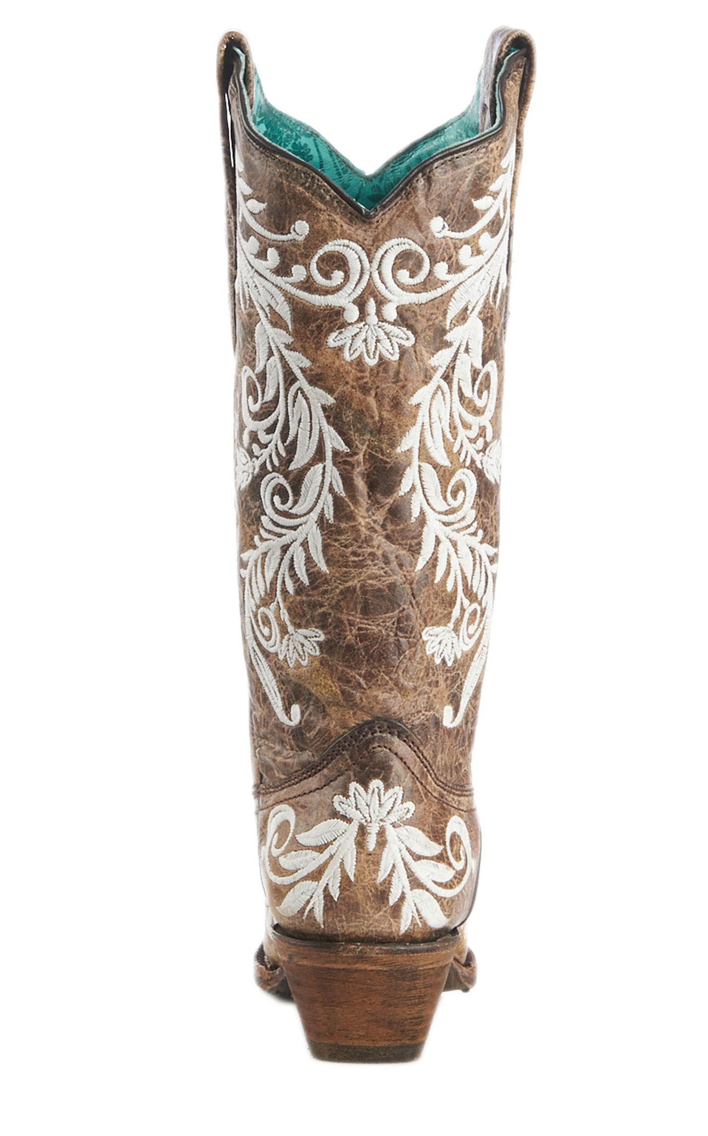 Corral Women's Brown and White Glow in the Dark Embroidery Snip Toe Cowboy Boots - Image 1