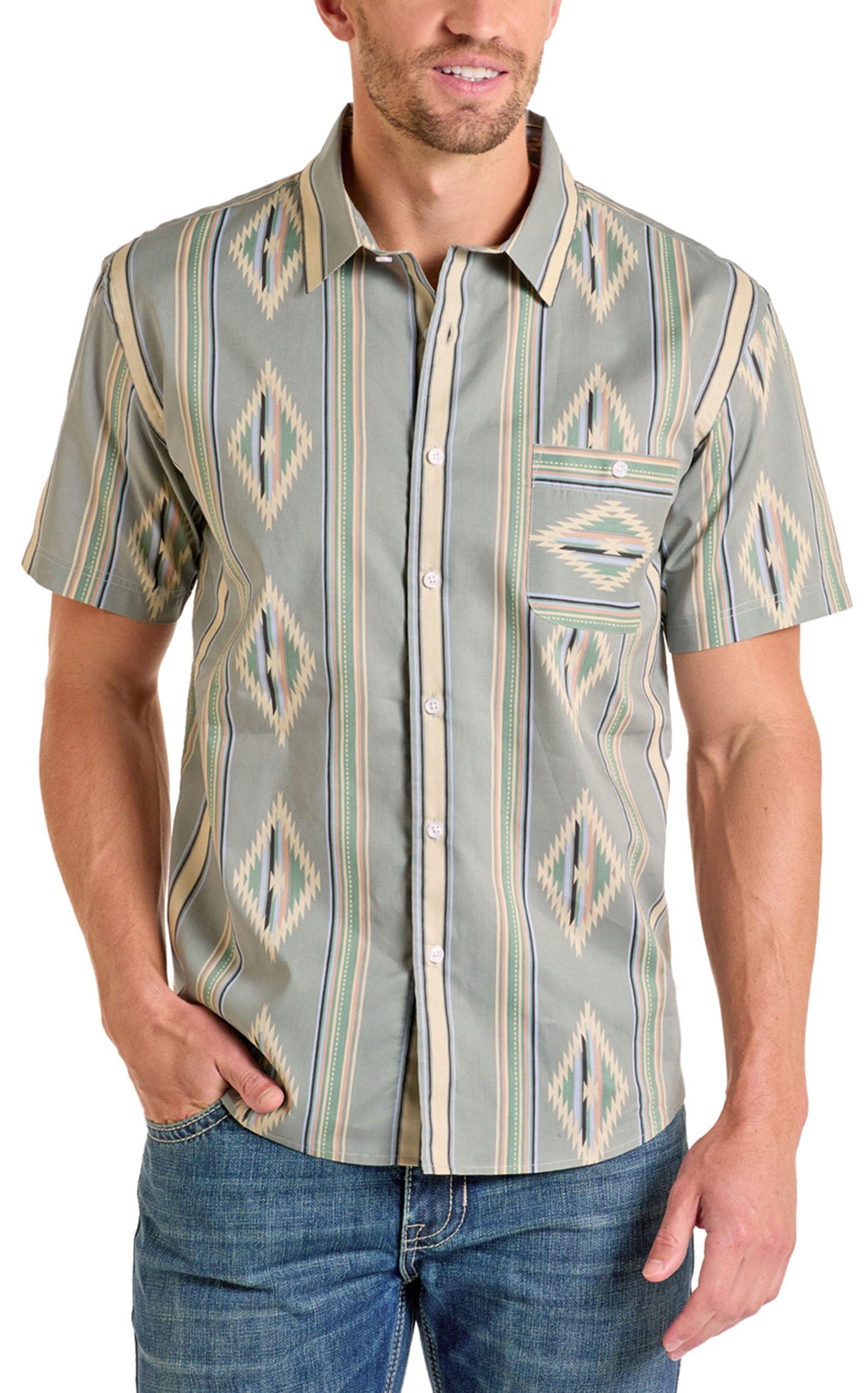 Panhandle Slim Men's Gray Aztec Print Shirt - Image 1