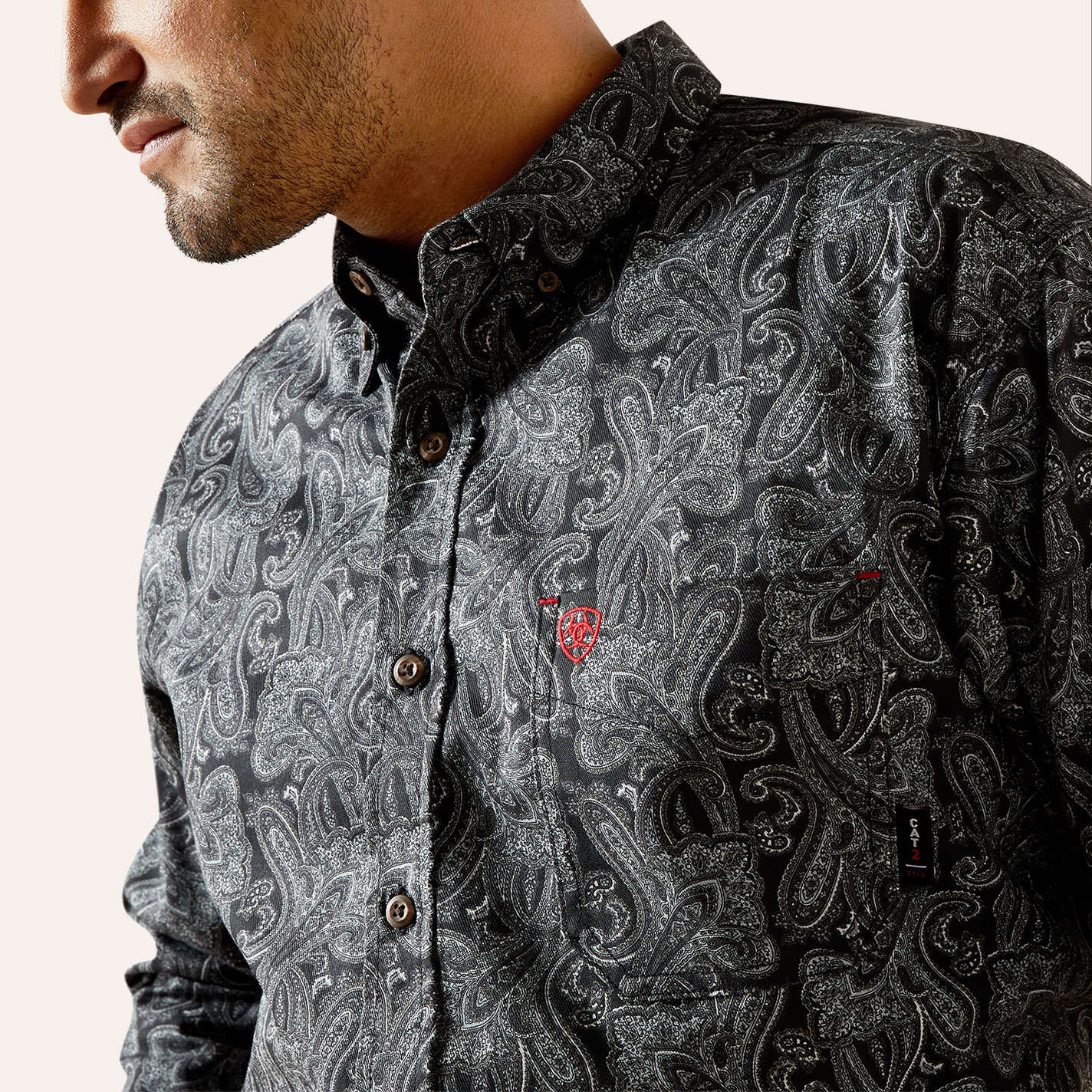Ariat Men's FR Bogart Black Paisley Print Work Shirt - Image 1