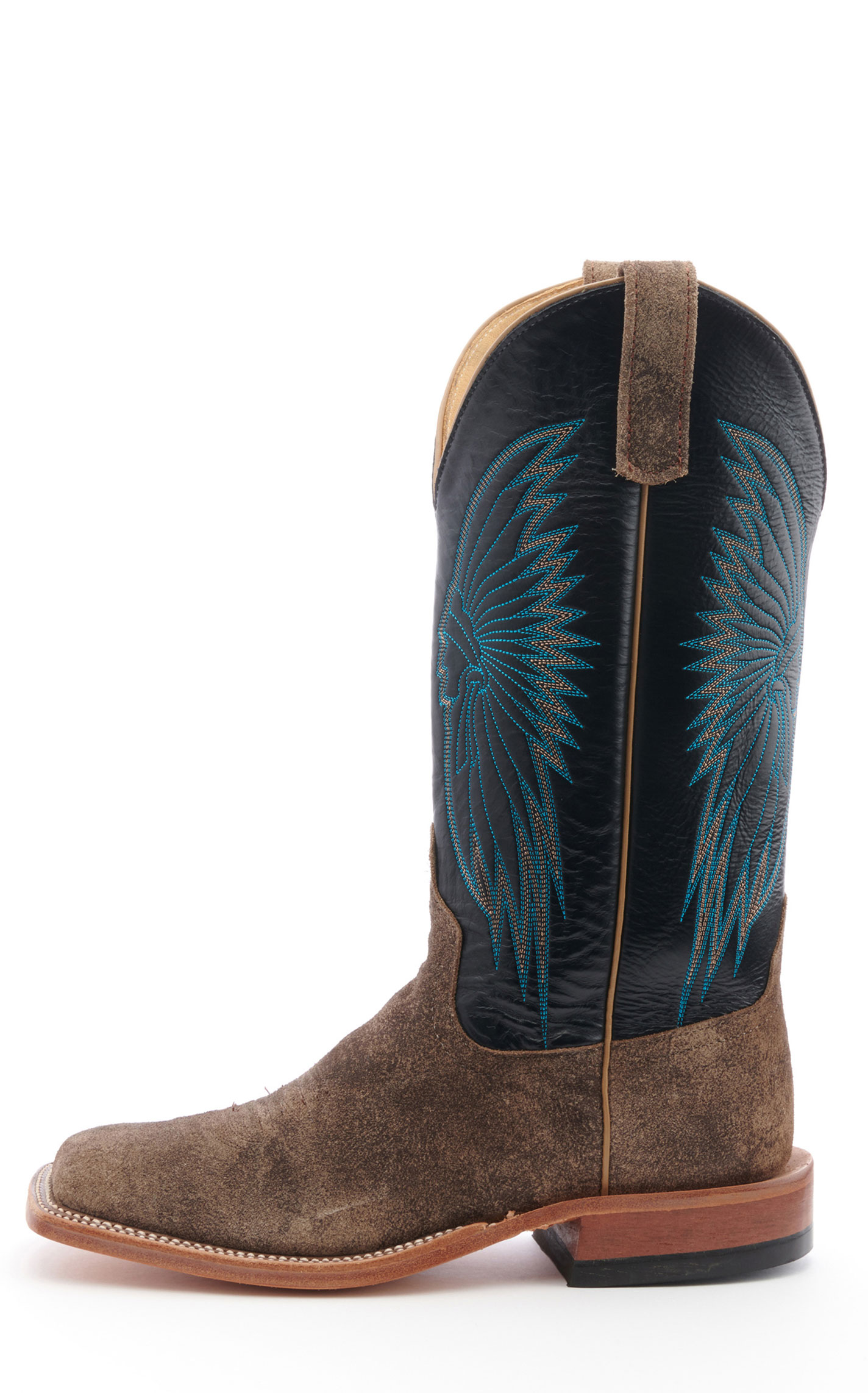 Anderson Bean Men's River Rock Gray Suede and Black Wide Square Toe Cowboy Boot - Image 1