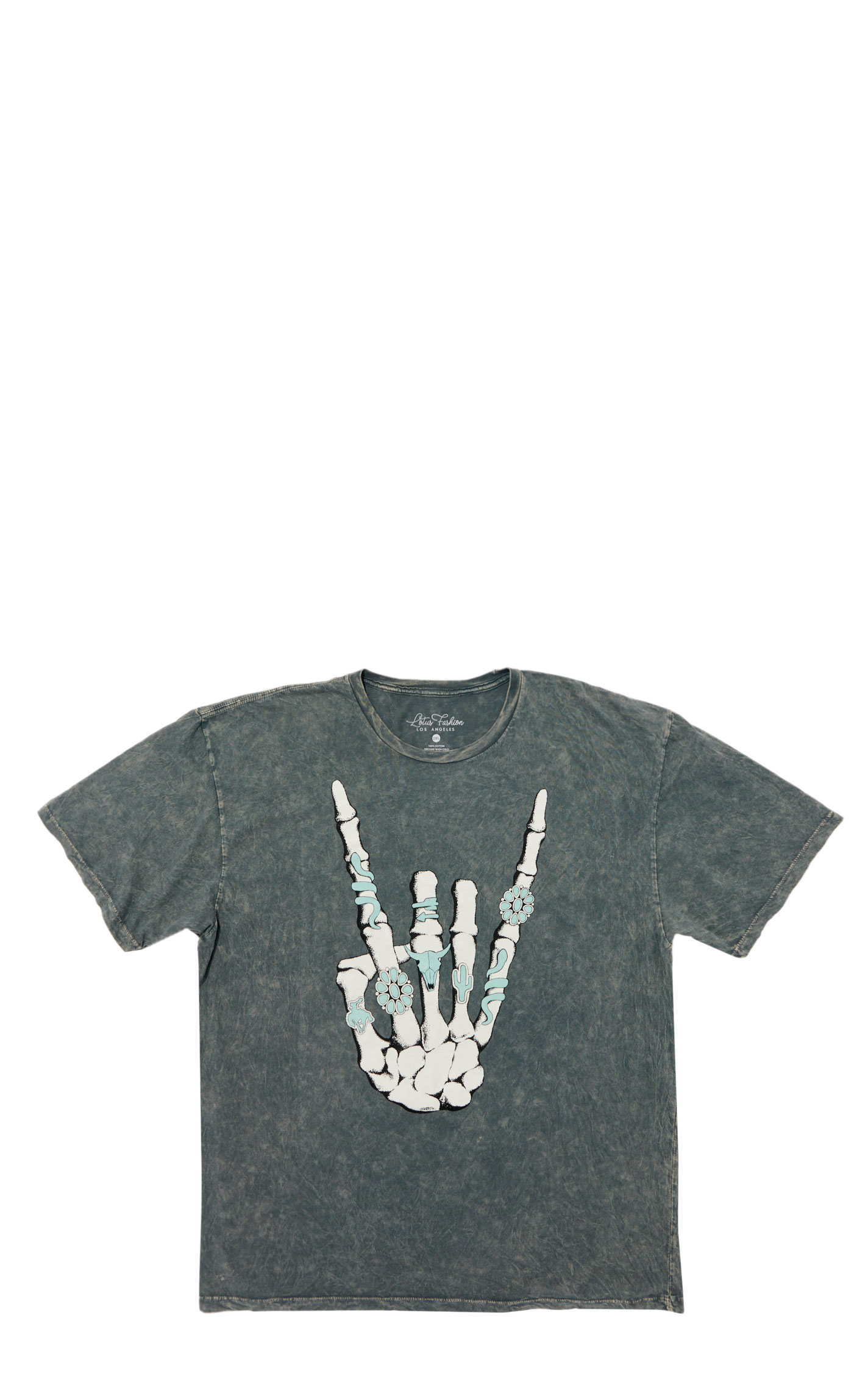 Lotus Fashion Stone Skeleton Hand Graphic T-Shirt - Plus Sizes - Image 1