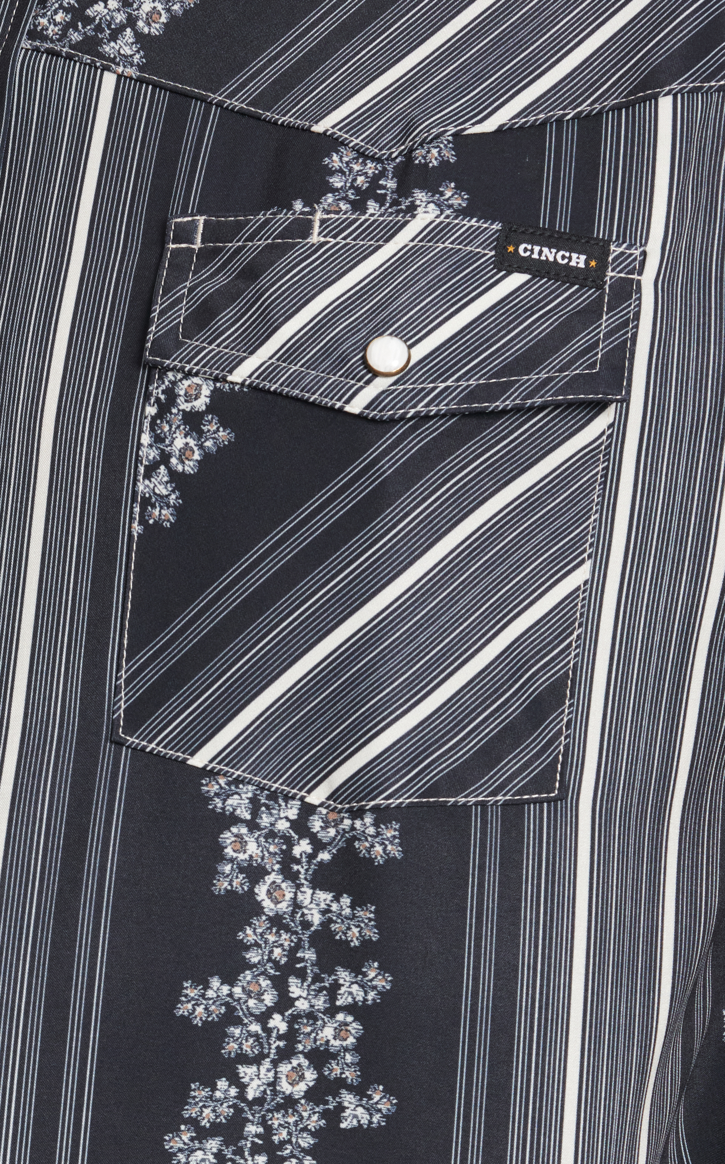 Cinch Men's Black & White Floral Stripe Print Short Sleeve Western Shirt - Image 1