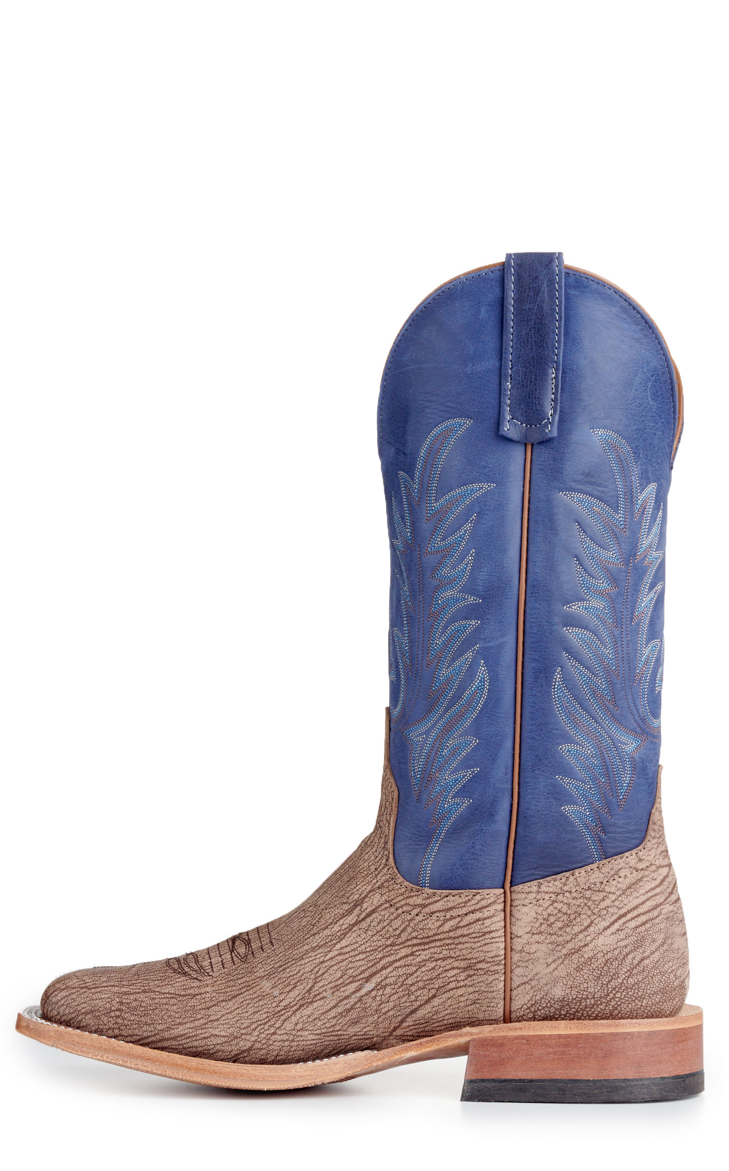 Anderson Bean Men's Tan and Royal Blue Hybrid Sole Wide Square Toe Cowboy Boots - Image 1