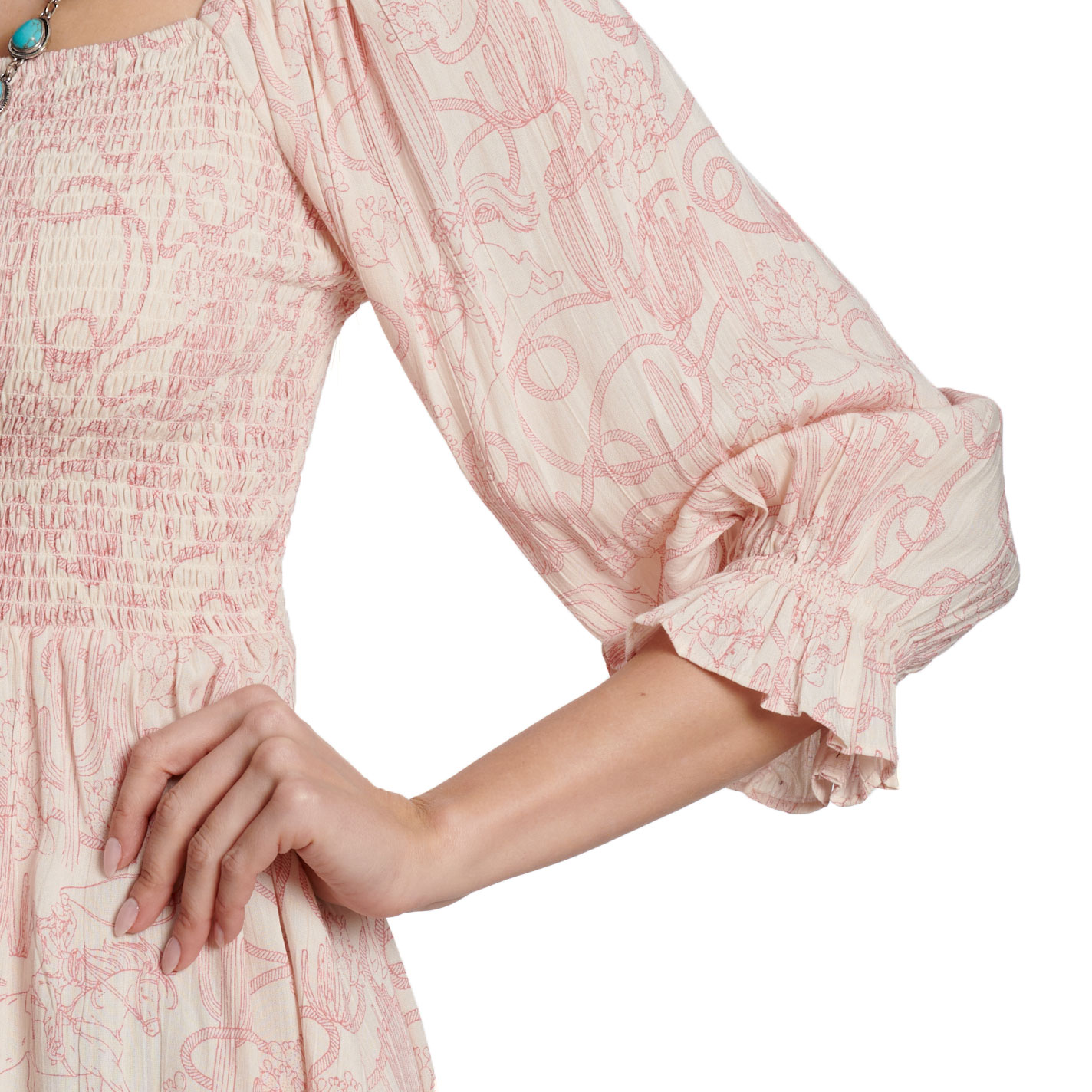 Rockin C Women's Pink Western Print Smocked Dress - Image 1