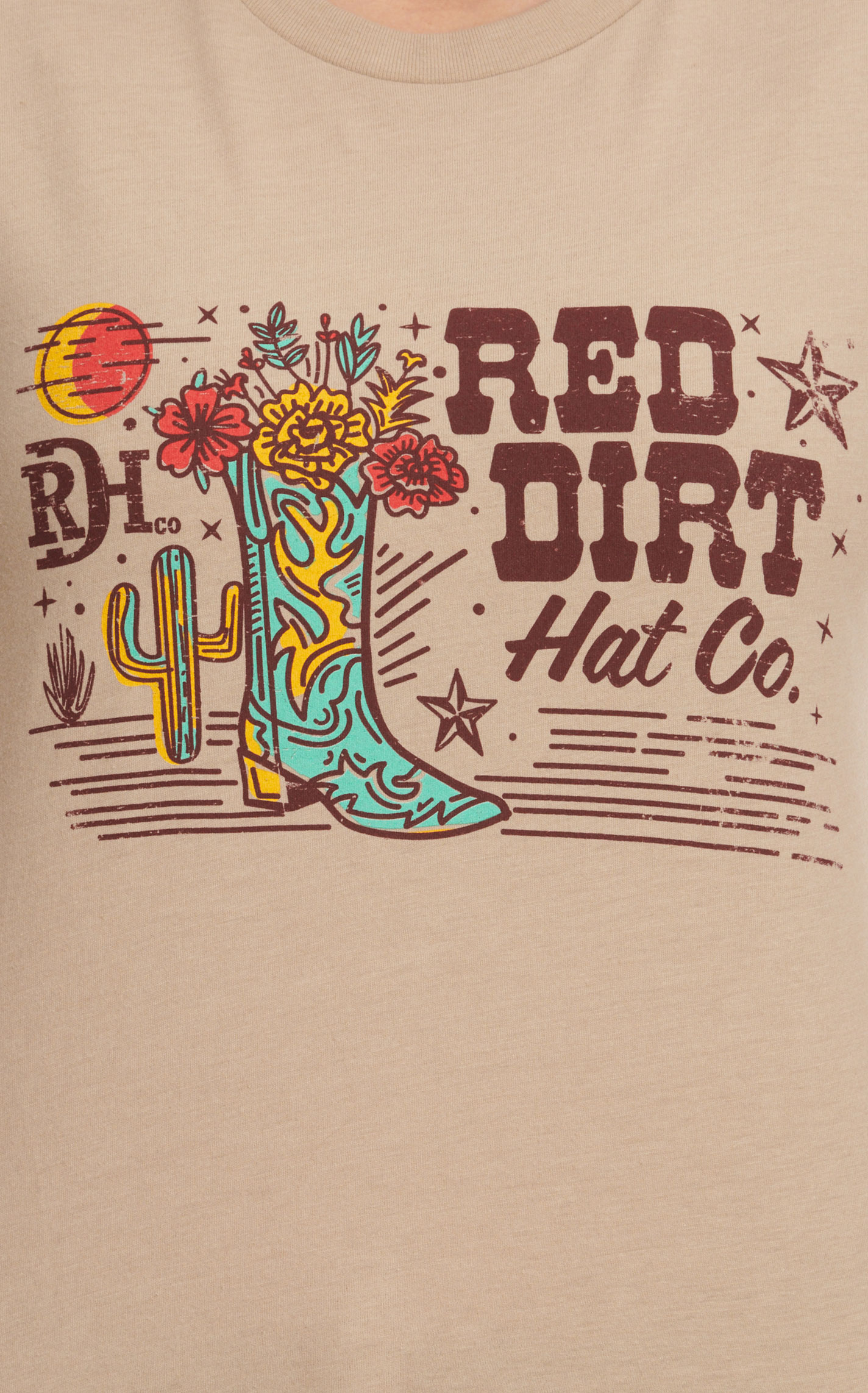 Red Dirt Hat Company Women's Doe-Brown & Desert Floral Boots Logo Graphic T-Shirt - Image 1