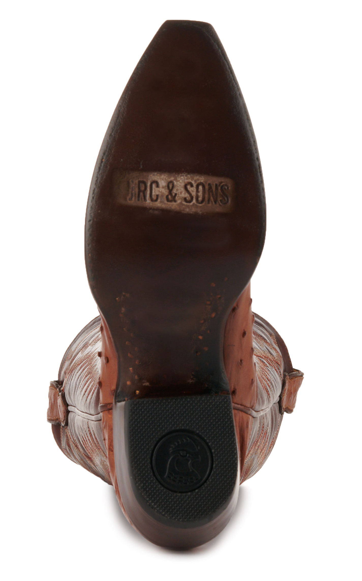 JRC & Sons Women’s Jacqueline Cognac Full Quil Ostrich Snip Toe Tall Cowboy Boots - Image 1