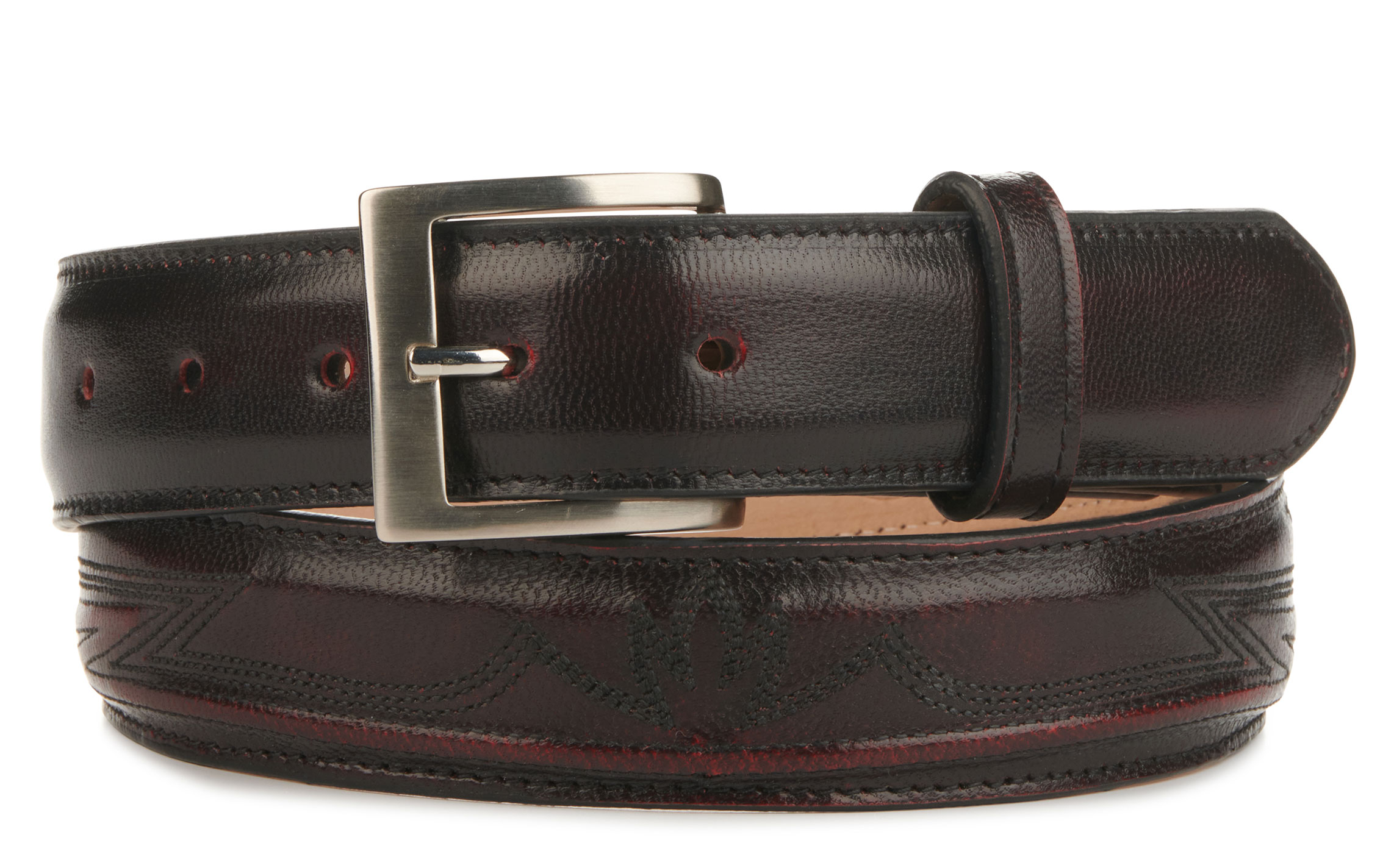 JRC & Sons Men's Black Cherry Stitched Goat Leather Western Belt - Image 1