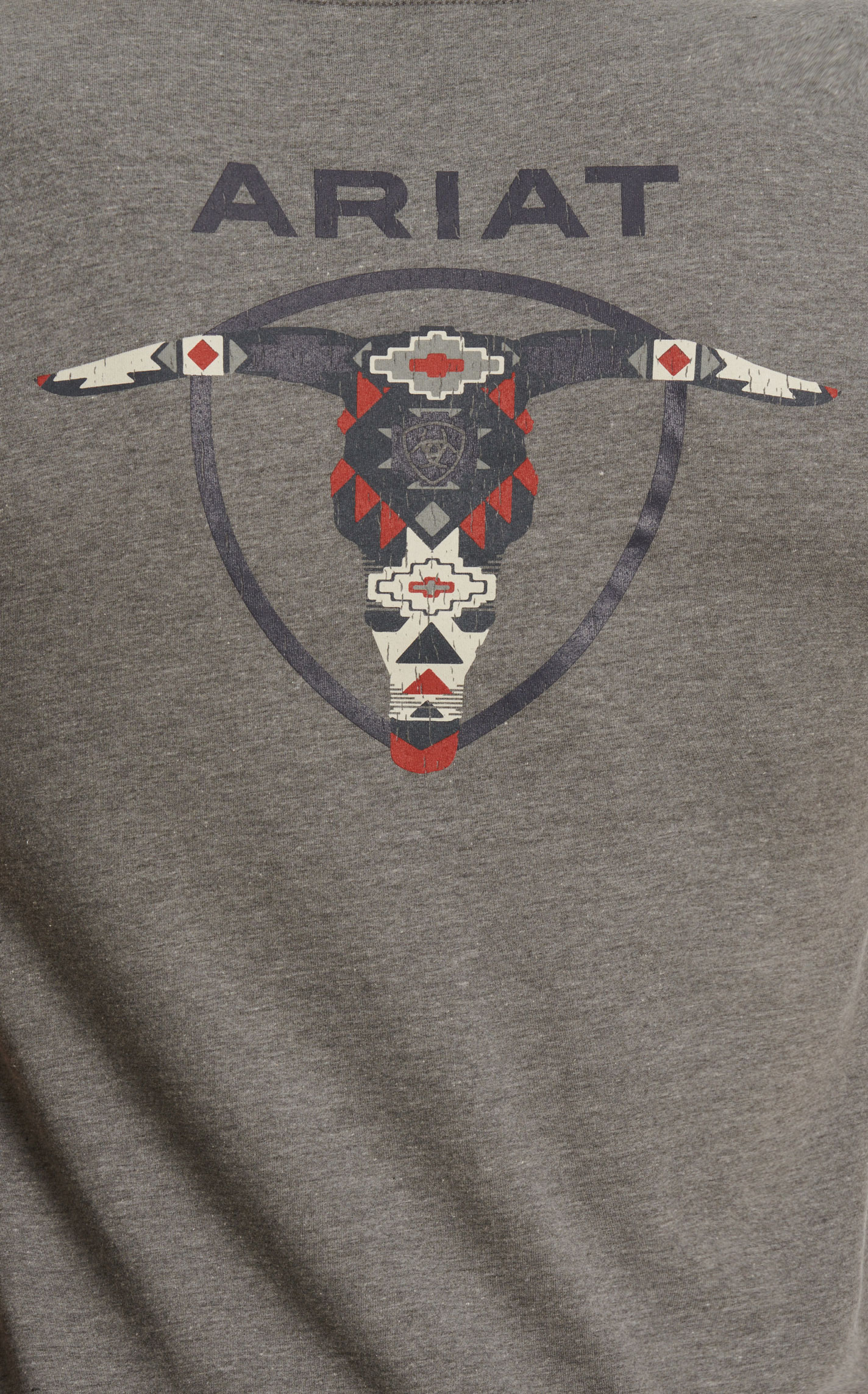 Ariat Men's Gray Aztec Longhorn Skull Logo Graphic T-Shirt - Image 1