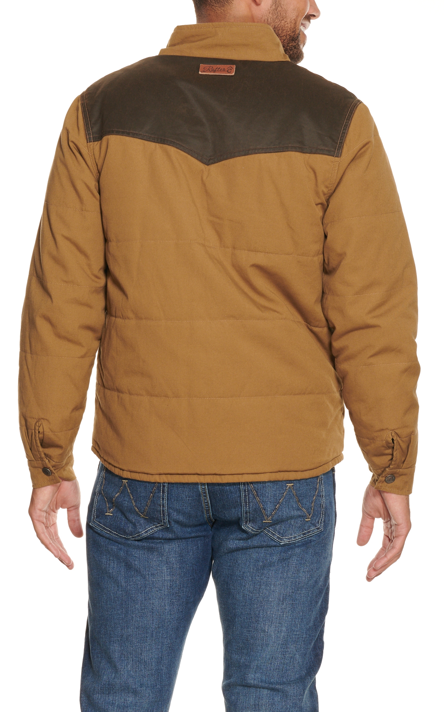 Rafter C Men's Camel Canvas and Chocolate Brown Faux Oilskin Western Jacket - Big & Tall - Image 2