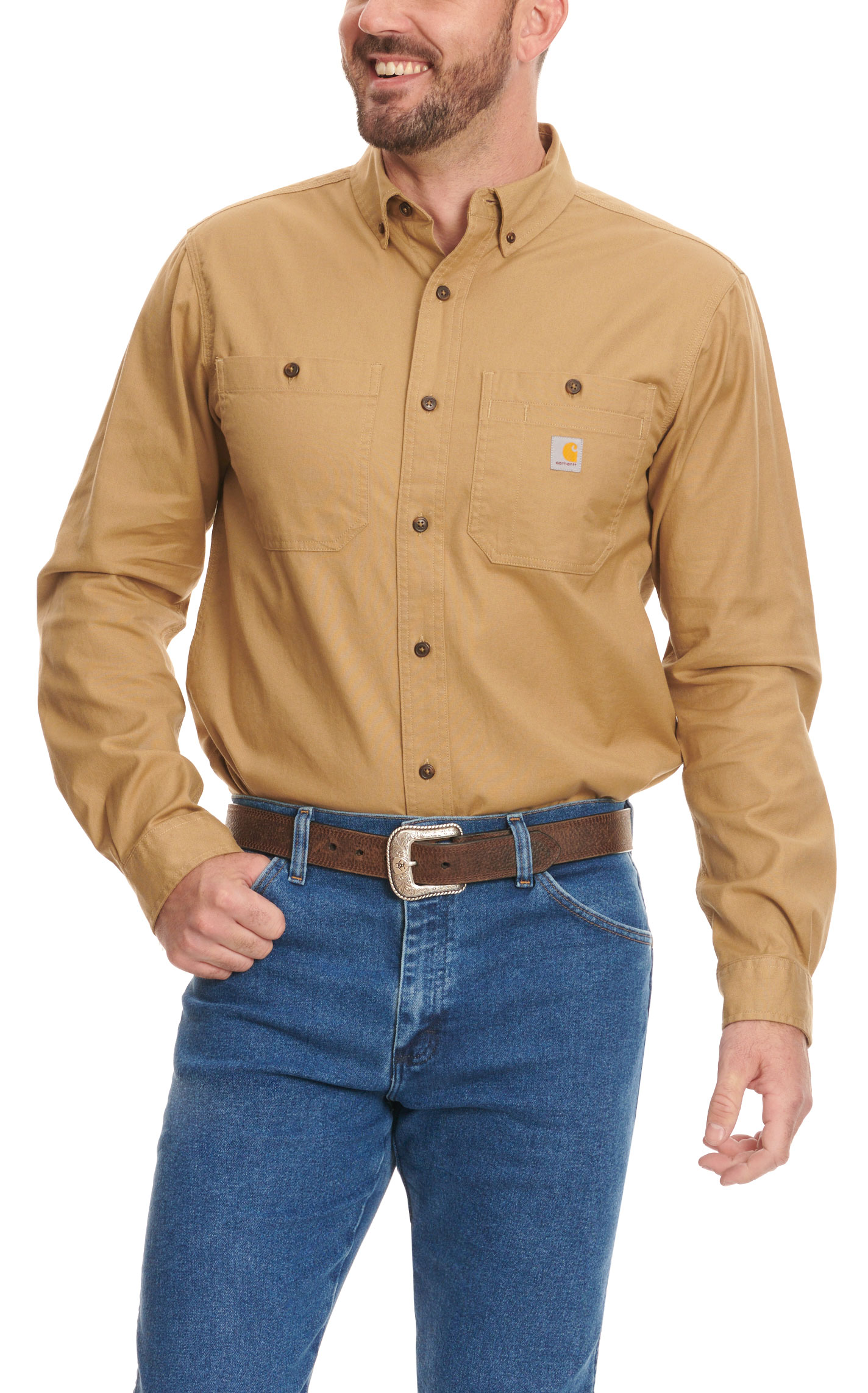 Carhartt Men's Dark Khaki Rugged Flex Rigby Long Sleeve Work Shirt - Image 3