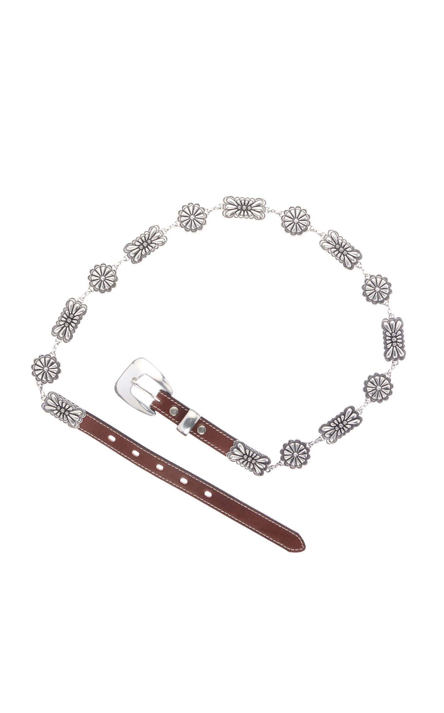 Angel Ranch Women's Silver Rectangular & Round Etched Concho with Leather Accent Belt - Image 1
