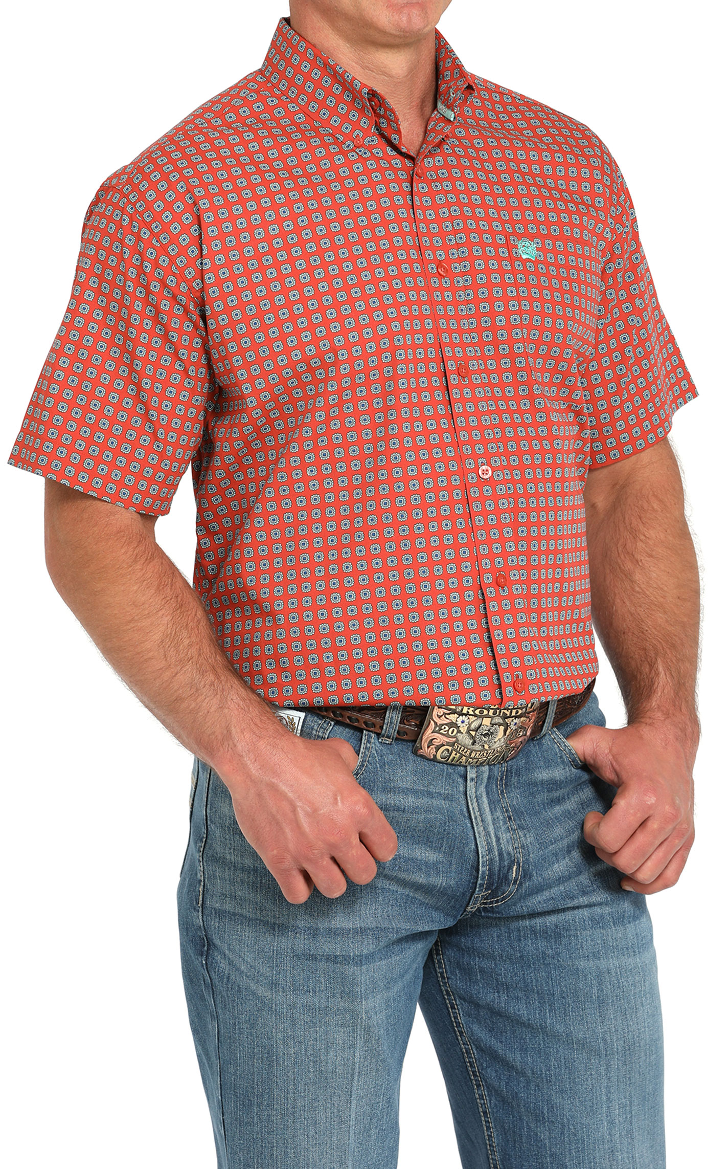 Cinch Men's Rust Red Geo Print Western Shirt - Image 1