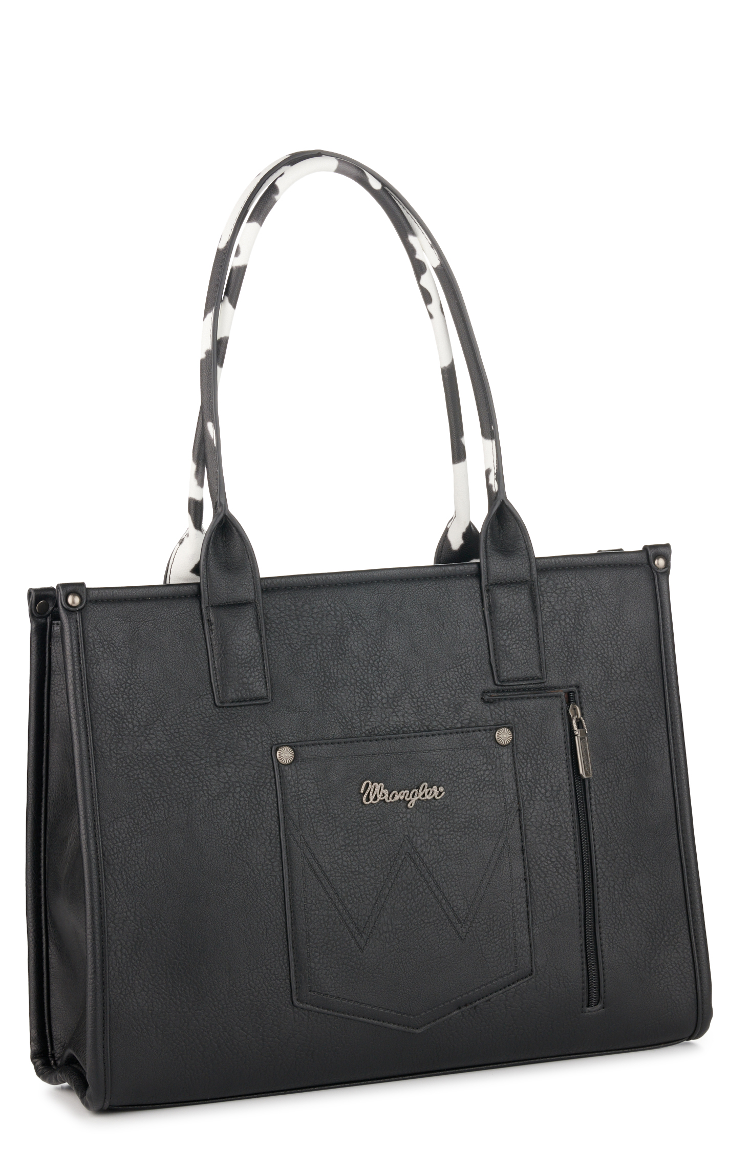Wrangler Black & White Leather Cow Print Large Tote Bag - Image 1