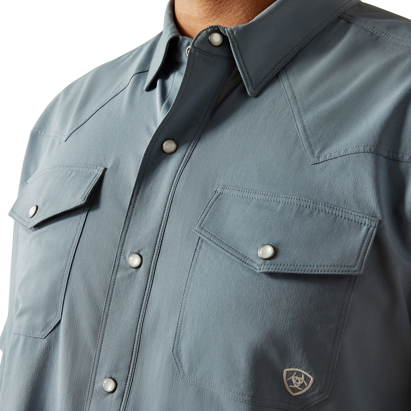 Ariat Men's VentTEK Gray-Blue Western Fitted Shirt - Image 1