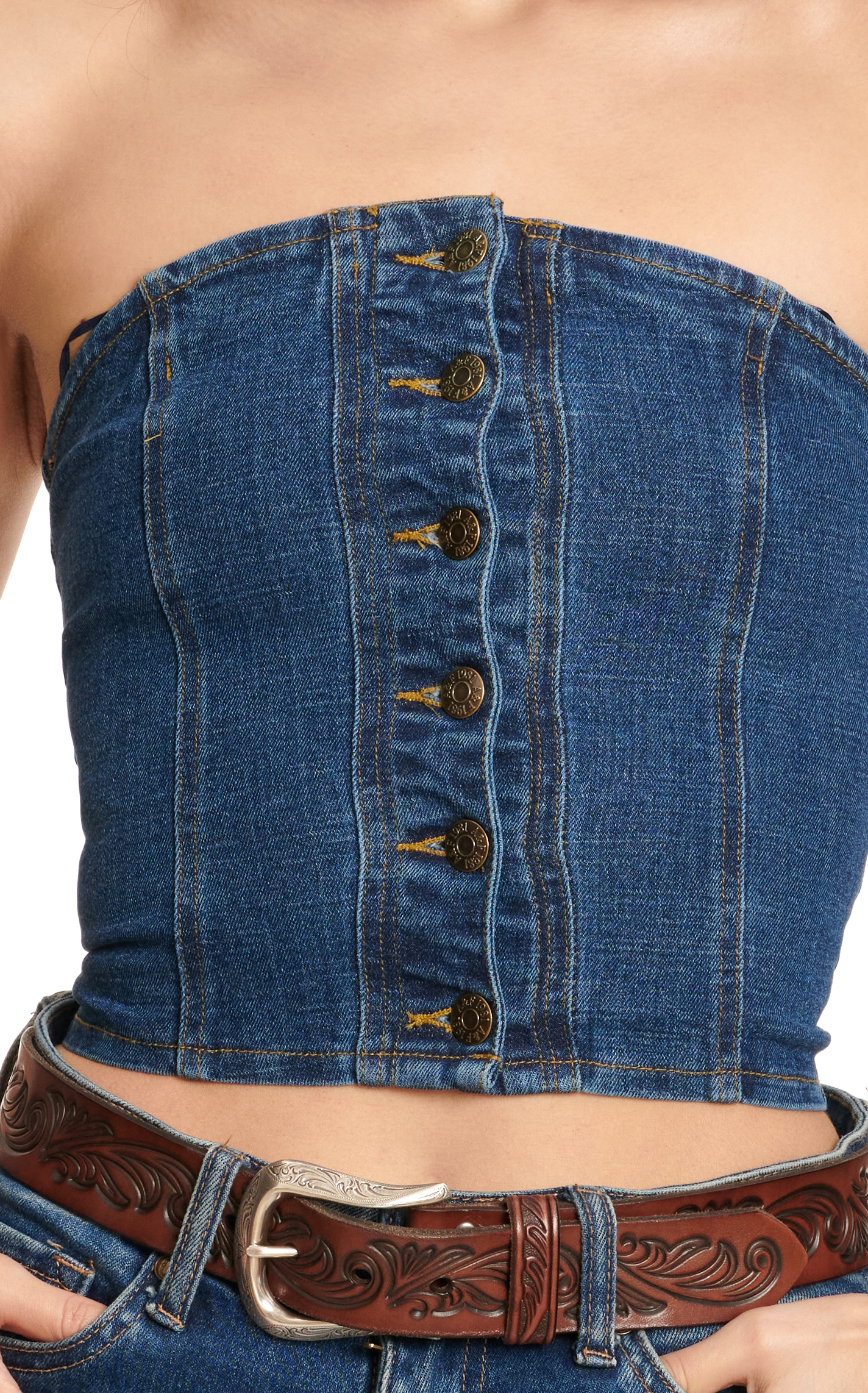 One Up Jeans Women's Dark Wash Denim Tube-Vest - Image 1