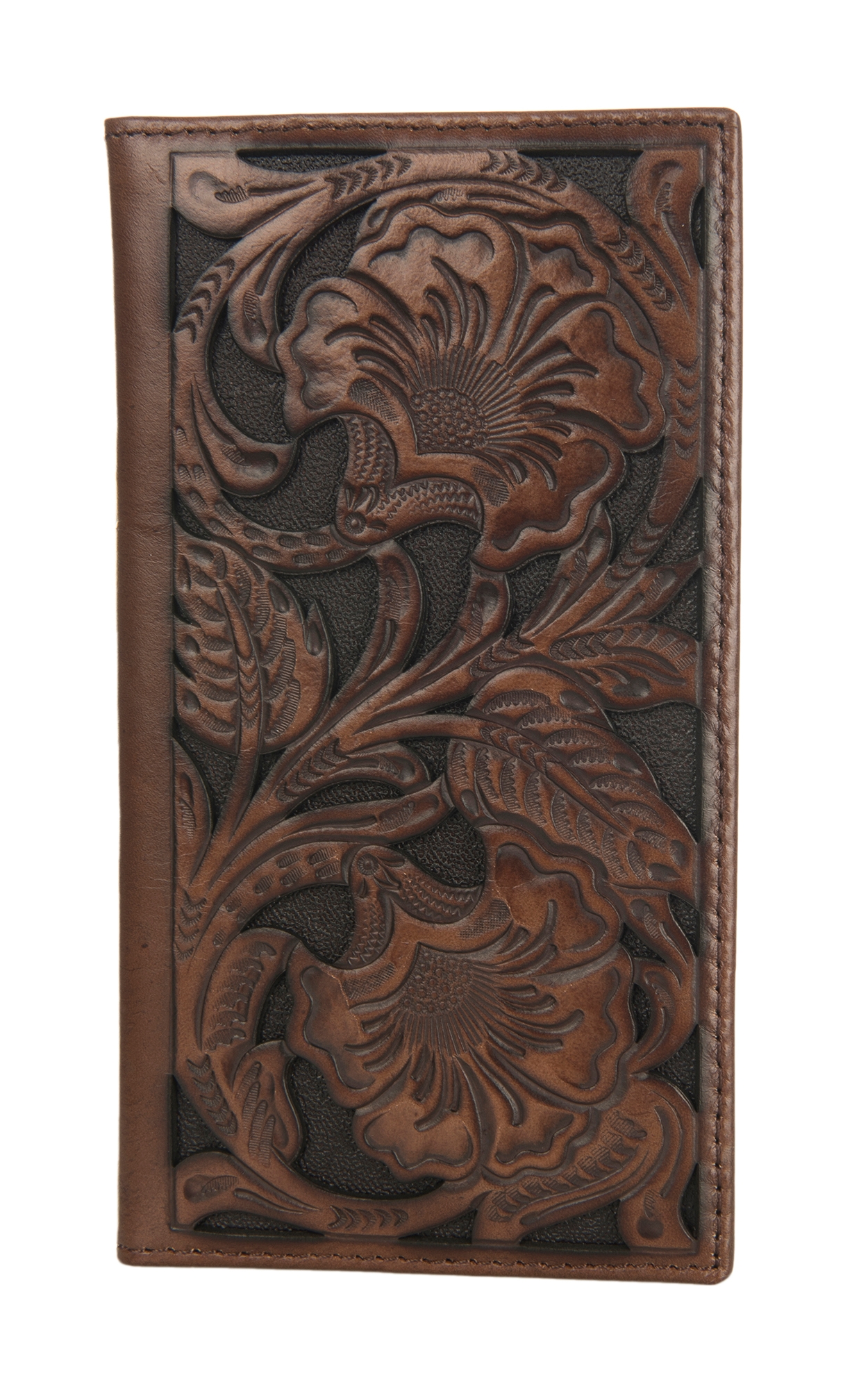 Ariat Two Tone Brown Floral Embossed Rodeo Wallet / Checkbook Cover - Image 1