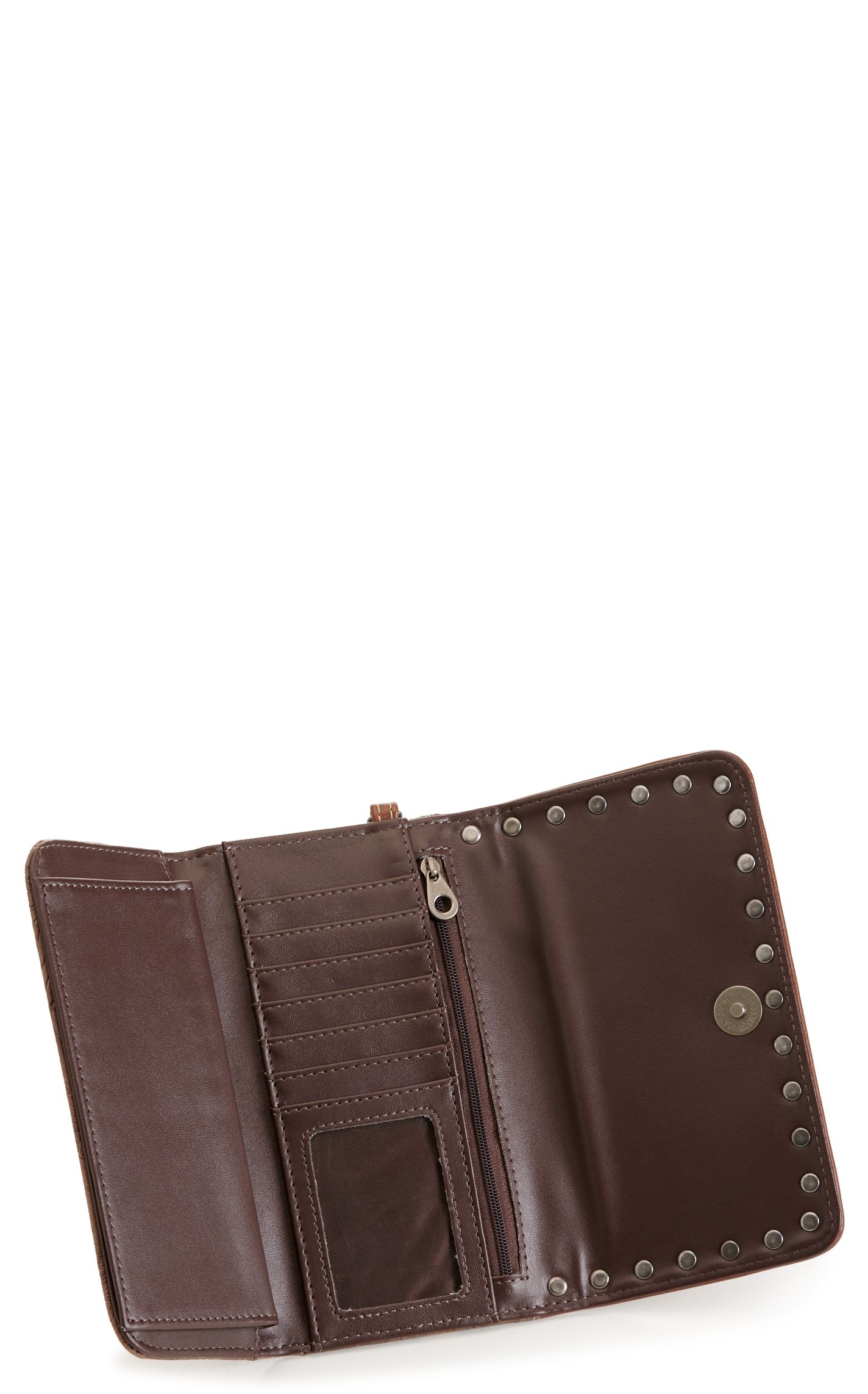 Blazin Roxx Ariana Brown Tooled with Tassel Studded Clutch Wallet - Image 1
