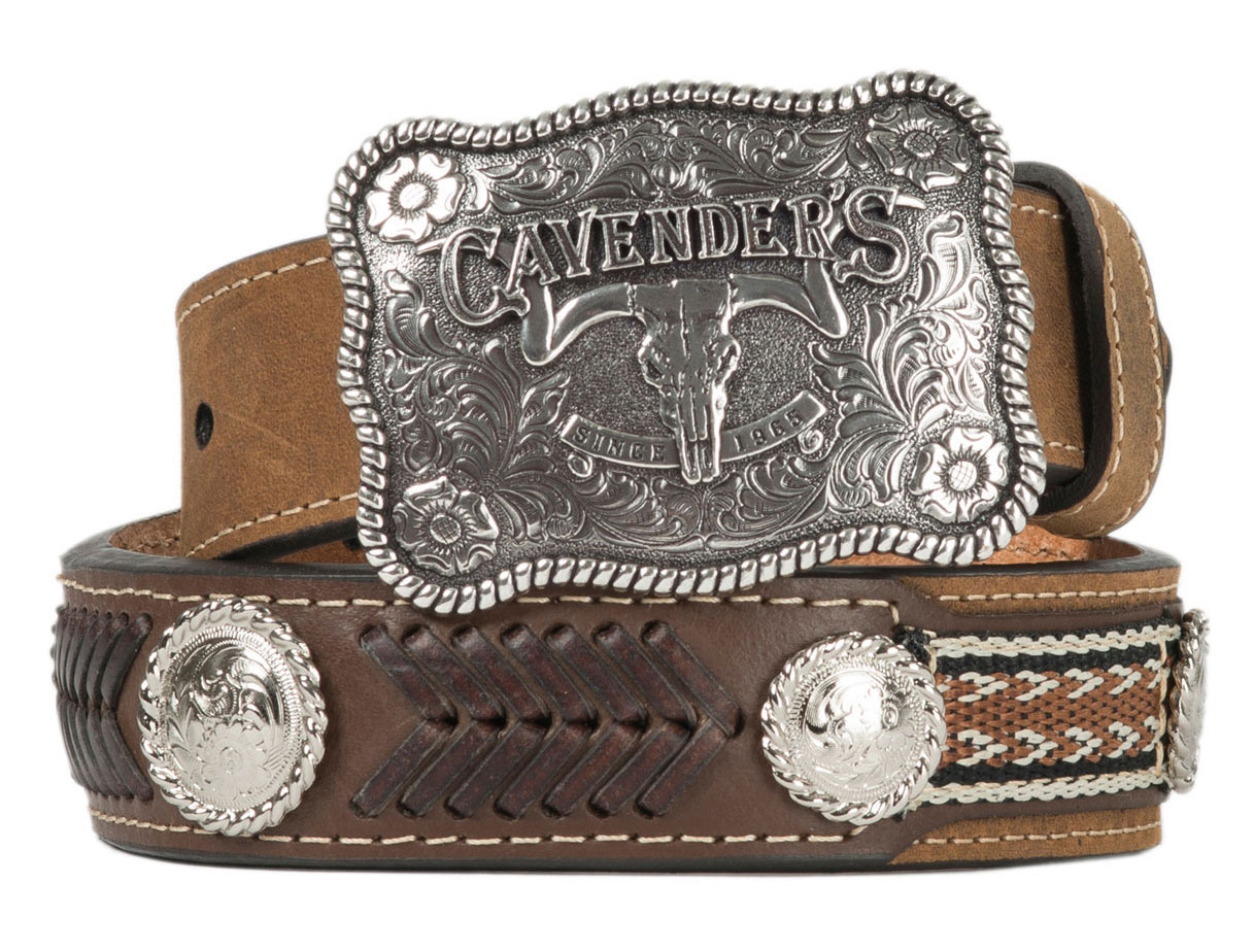 Cavender's Brown Ribbon Overlay Lacing Western Belt - Image 1