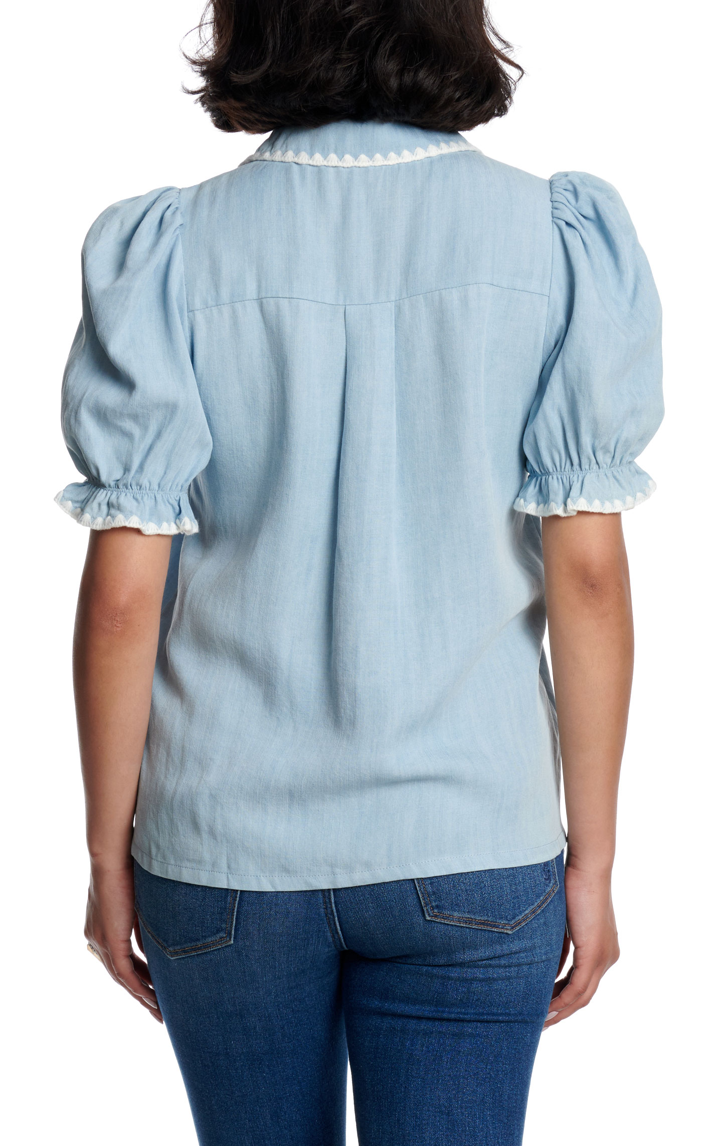 TCEC Women's Light Denim Ric Rac Stitched Top - Image 1
