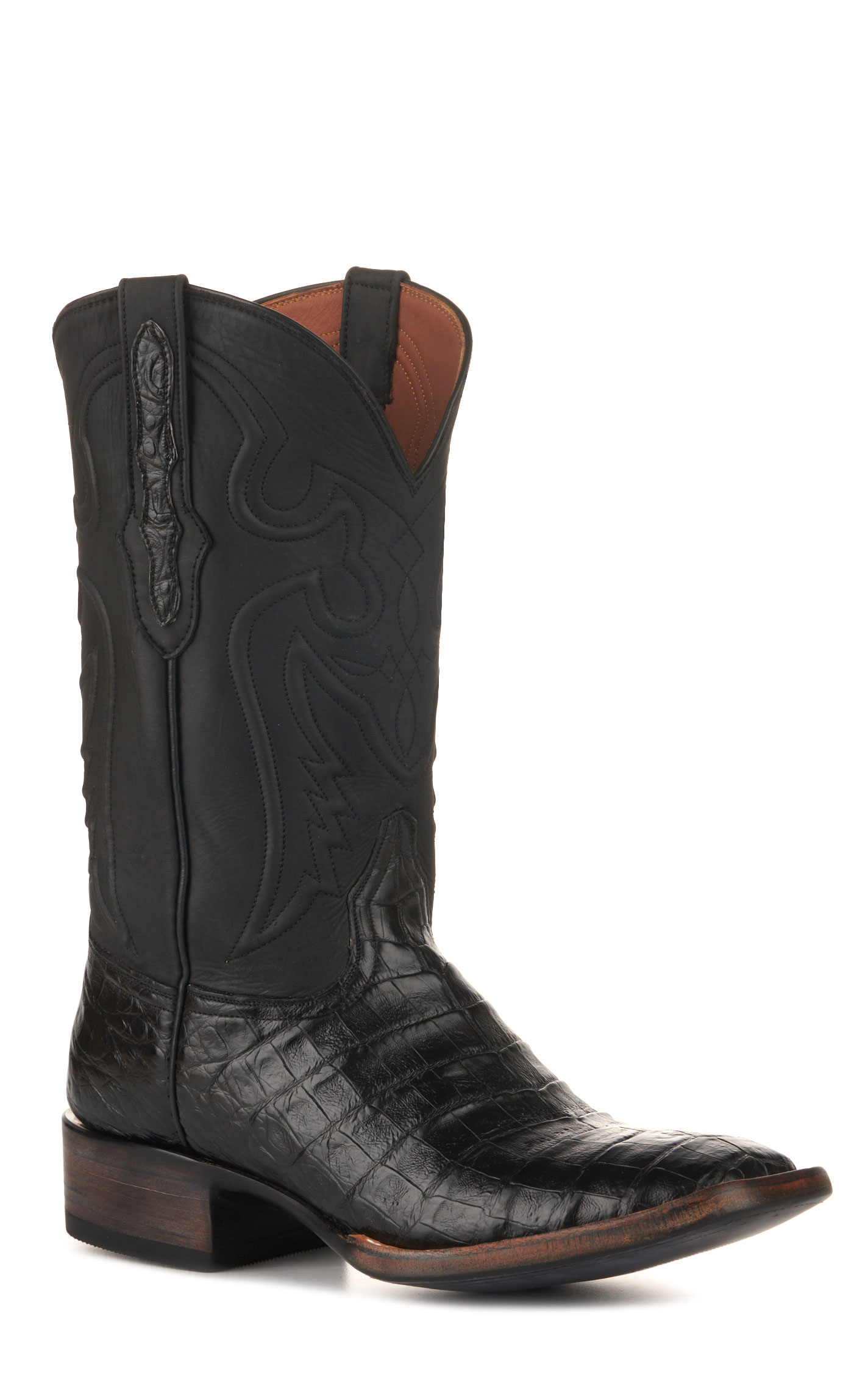 Black Jack Men's Black Caiman Belly Wide Square Toe Exotic Cowboy Boots - Image 1