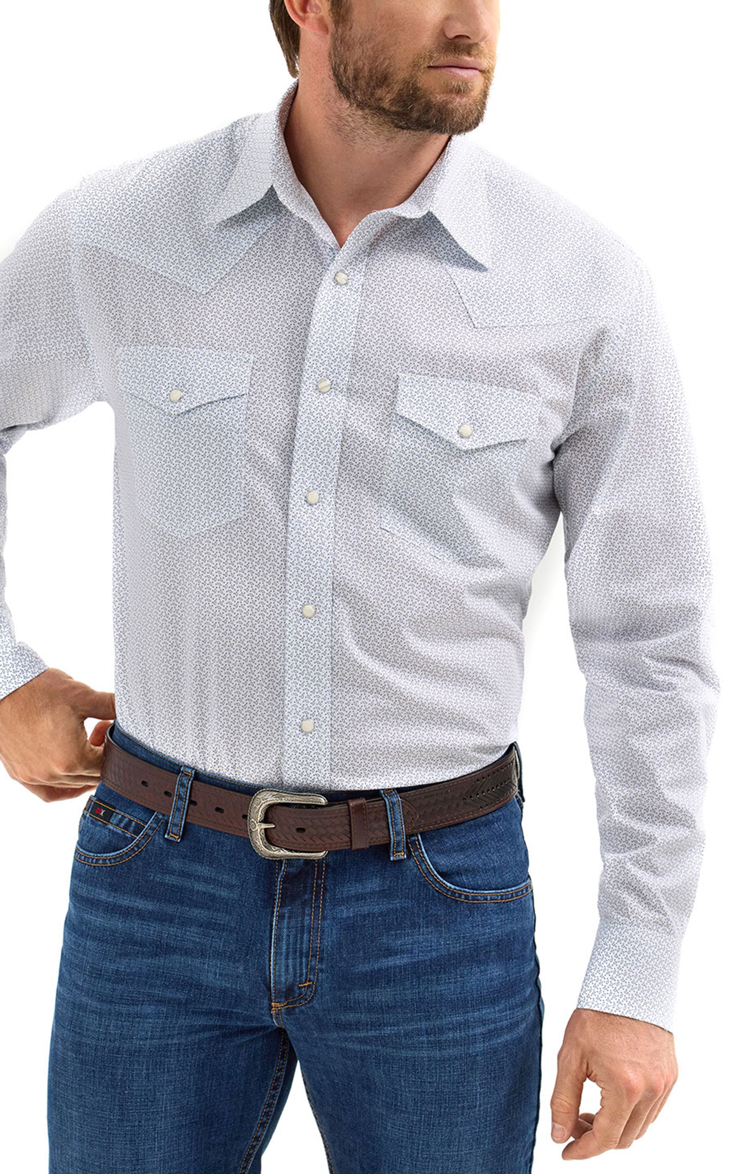 Wrangler Men's 20X Sky & White Mini Paisley Western Shirt - Image 1