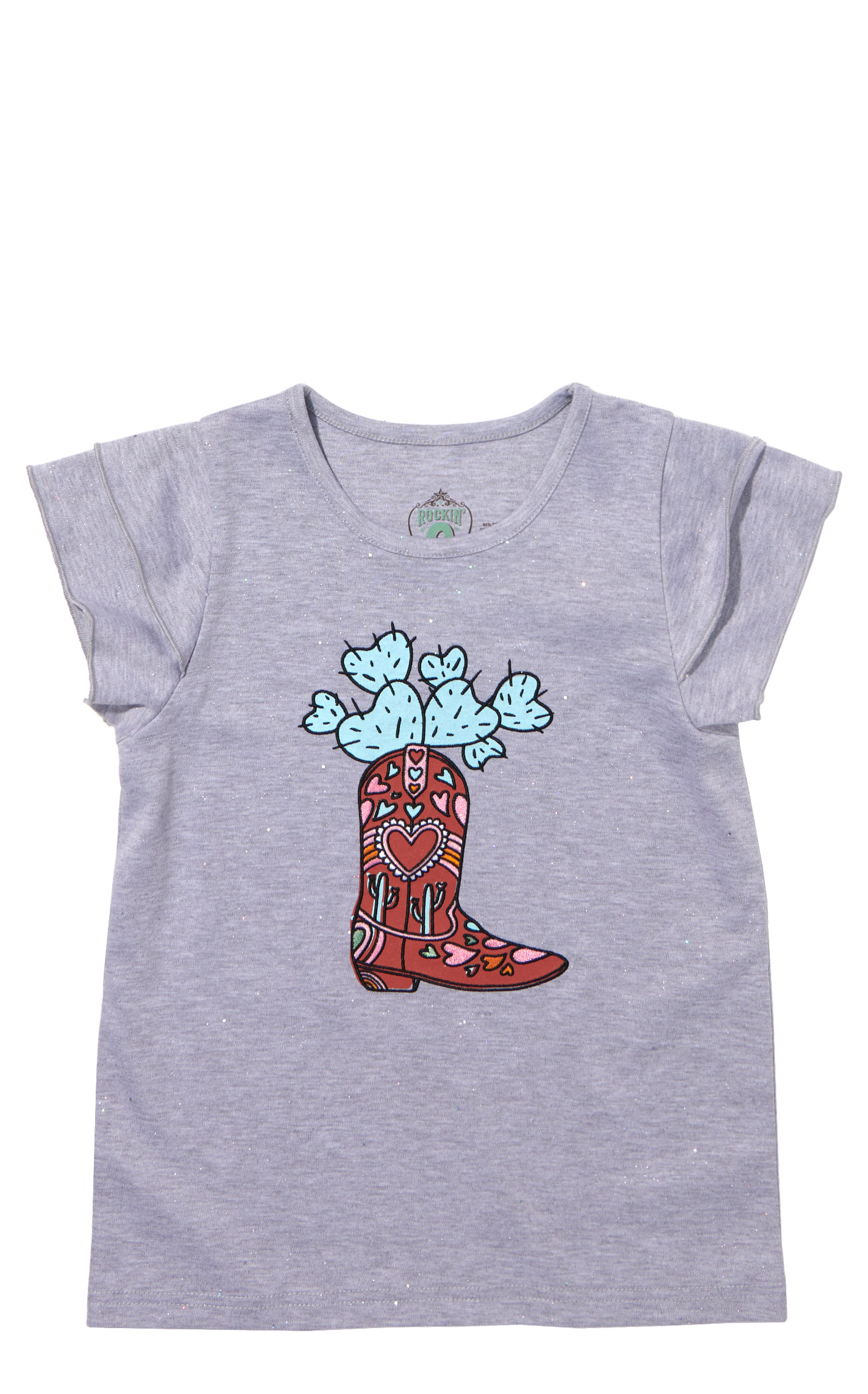 Rockin C Girl's Glitter Gray Boots & Cactus Top - Image 1