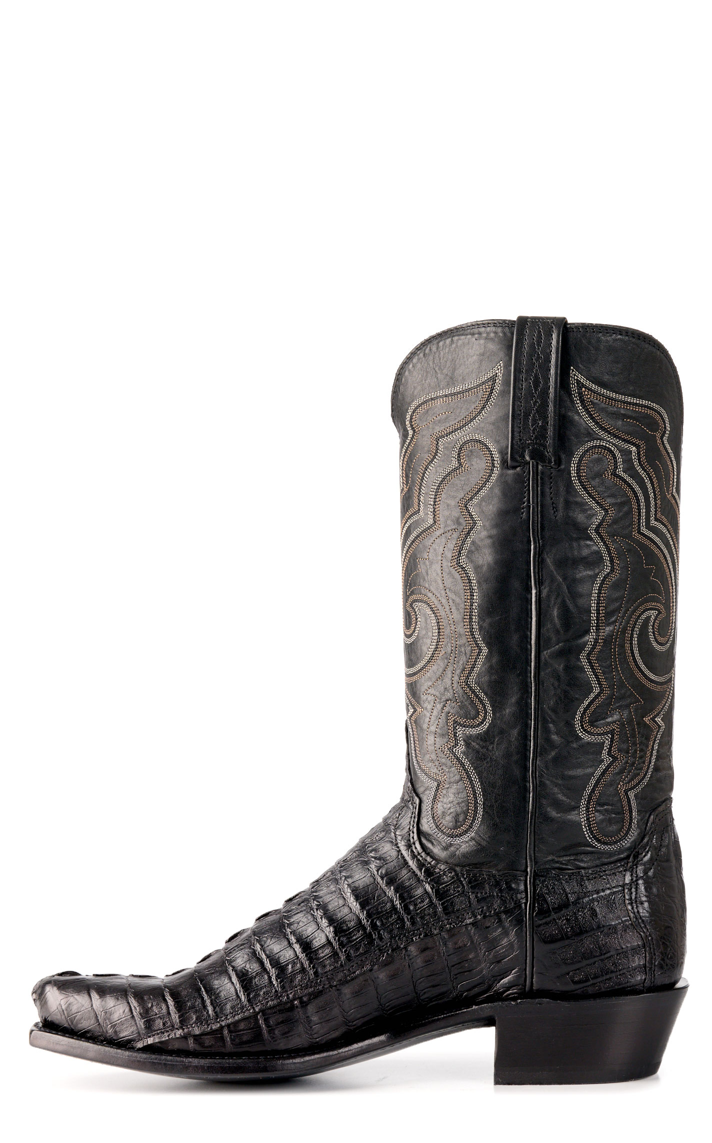 Lucchese Men's Black Franklin Hornback Caiman Leather Narrow Square Toe Boots - Image 1