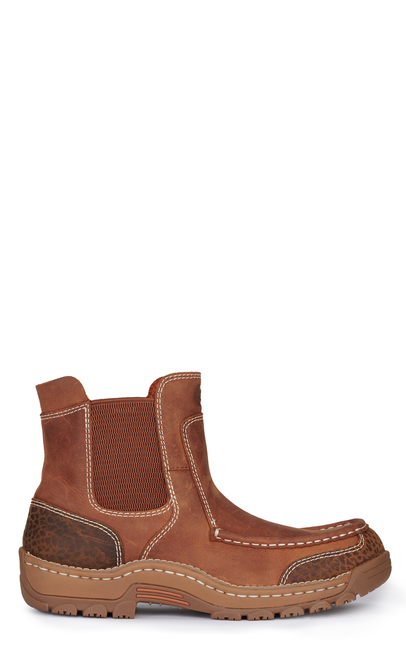 Justin Men's Stampede Light Duty Channing Brown Round Moc Toe Chelsea Work Boots - Image 1